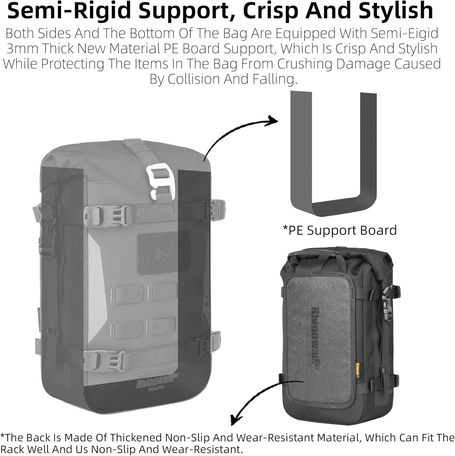 Rhinowalk Motorcycle Front Bumper Bag Tail Bag Motorbike Side Bag 6L Waterproof Motorcycle Saddle Pannier Bag with MOLLE System Professional Motor Accessories-Black image number 3