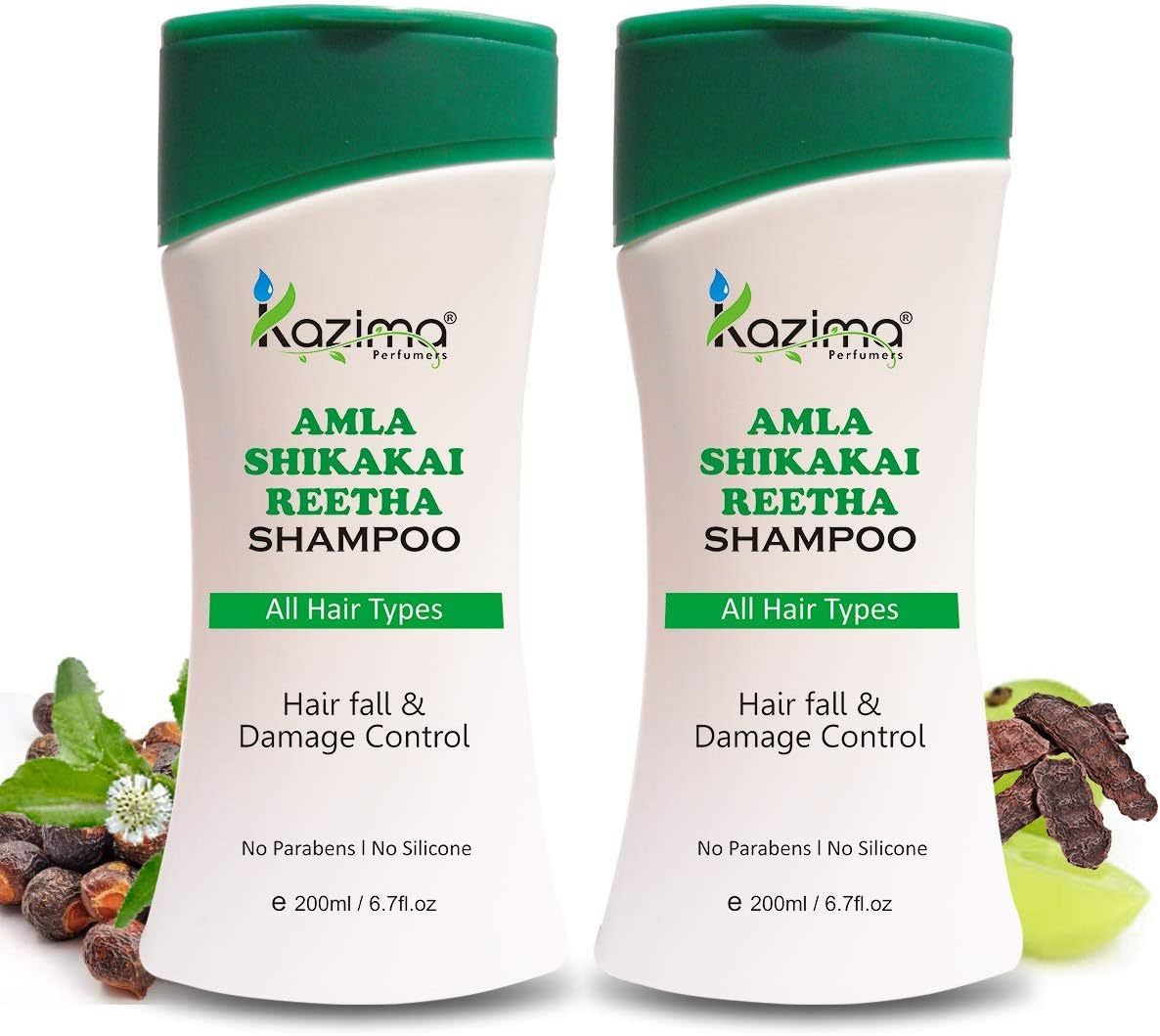KAZIMA Amla Shikakai Reetha Shampoo (200Ml Pack of 2) with Milk Protein, Multivitamins for Hair Fall and Damage, Fast Hair Growth, Healthy Scalp, Removes Dandruff & Lice