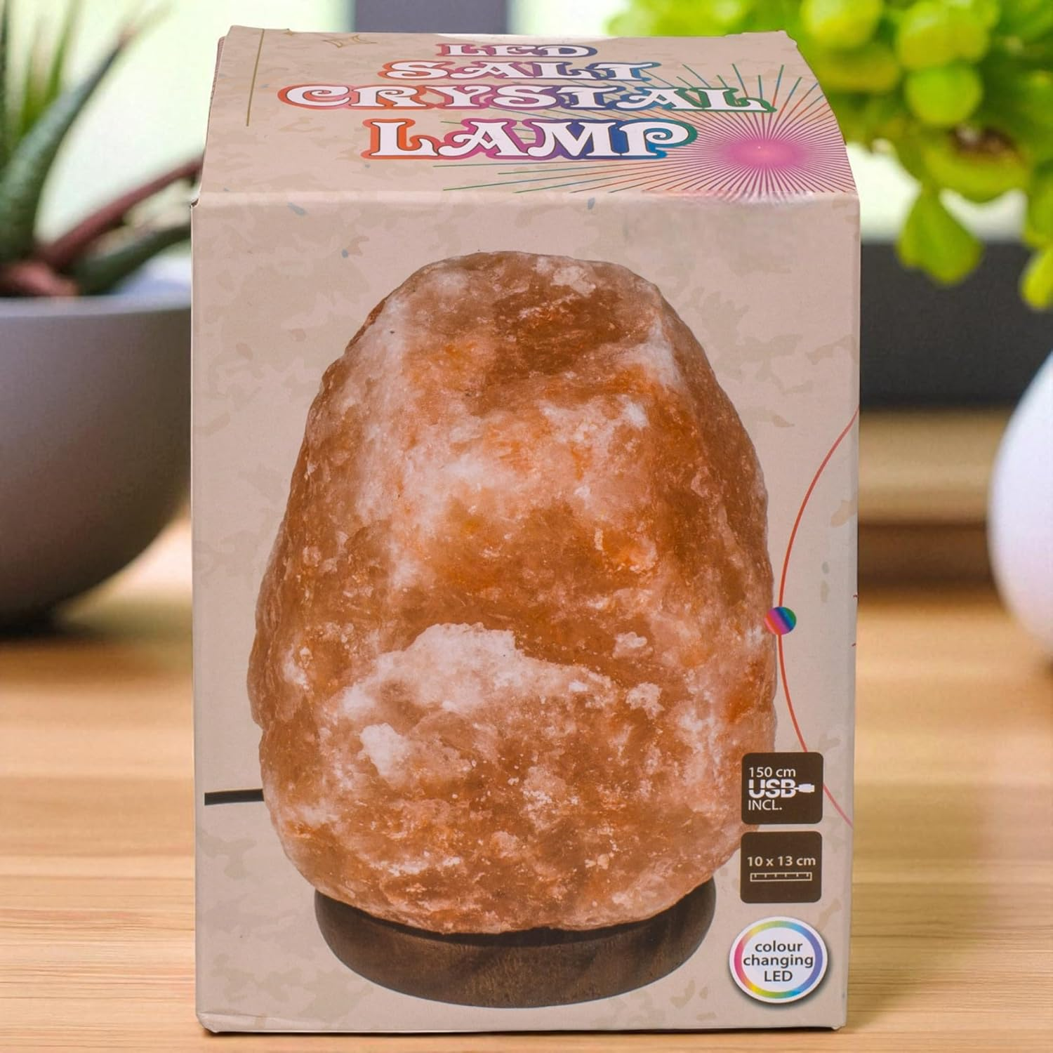 MIJOMA LED Salt Crystal Lamp - Salt Lamp from the Salt Range (Pakistan), 10 X 13 Cm with USB Cable (150 Cm) - Natural Stone Decorative Lamp for Relaxation and Feel-Good Atmosphere (Colour-Changing)