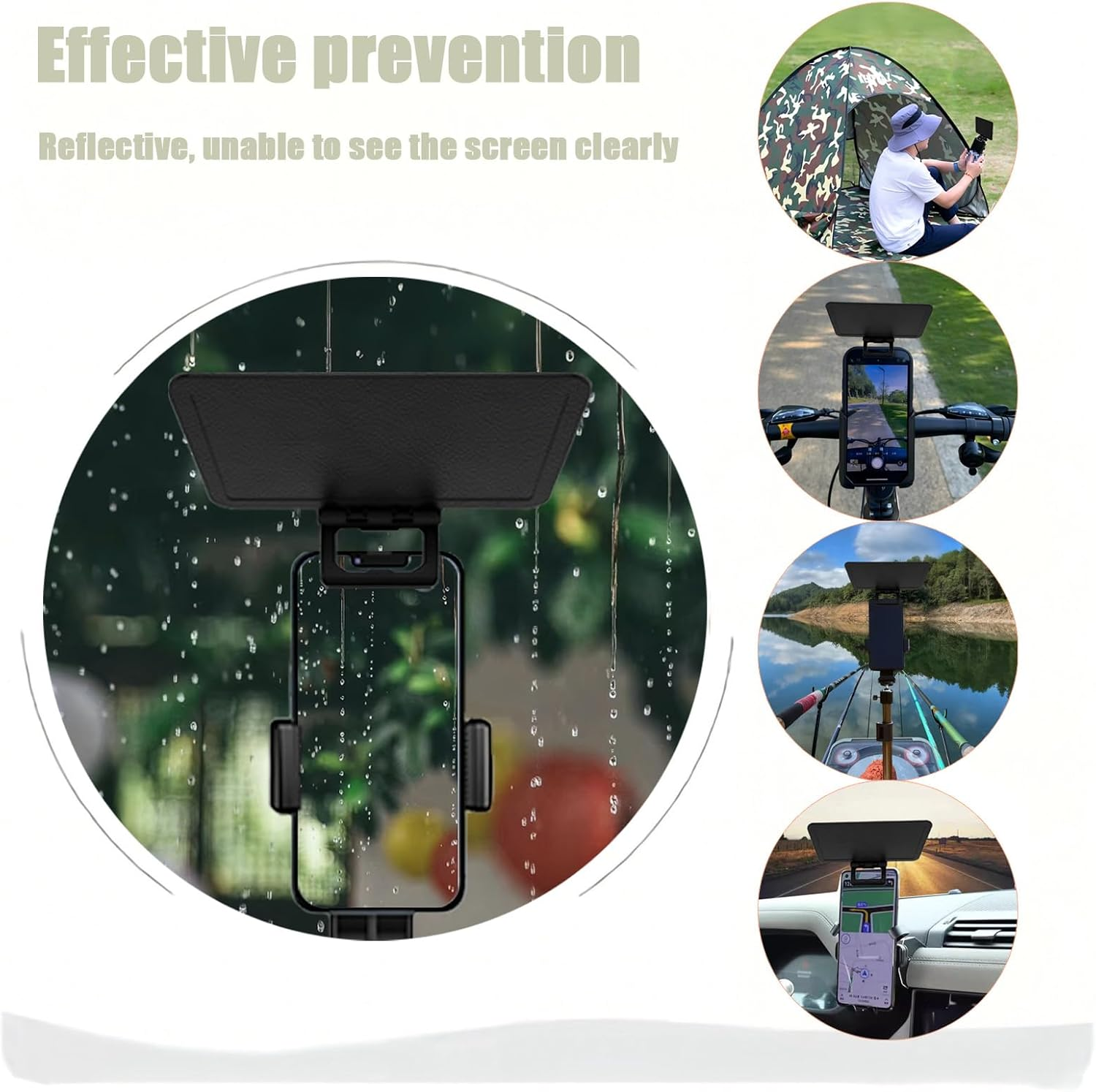 Anti Glare Phone Sunshade for Car & Outdoor | Foldable UV Blocker for Iphone Samsung Android | Universal Clip-On Sun Visor for Driving, Cycling, Fishing (Black) image number 2