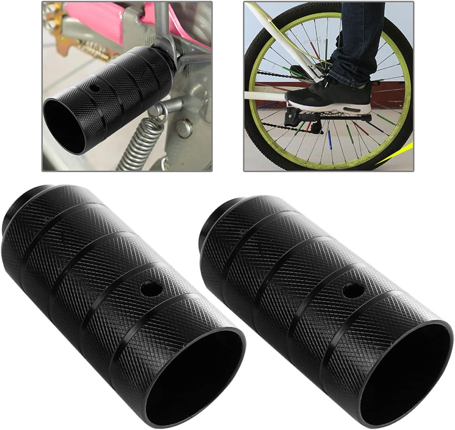 SOULONG Bike Pegs 1 Pair Steel Bike Foot Stand Pegs Stunt Footpegs for BMX Mountain - Non-Slip Stripe 11Cm X 4Cm 640G Front Rear Wheel Axle image number 3