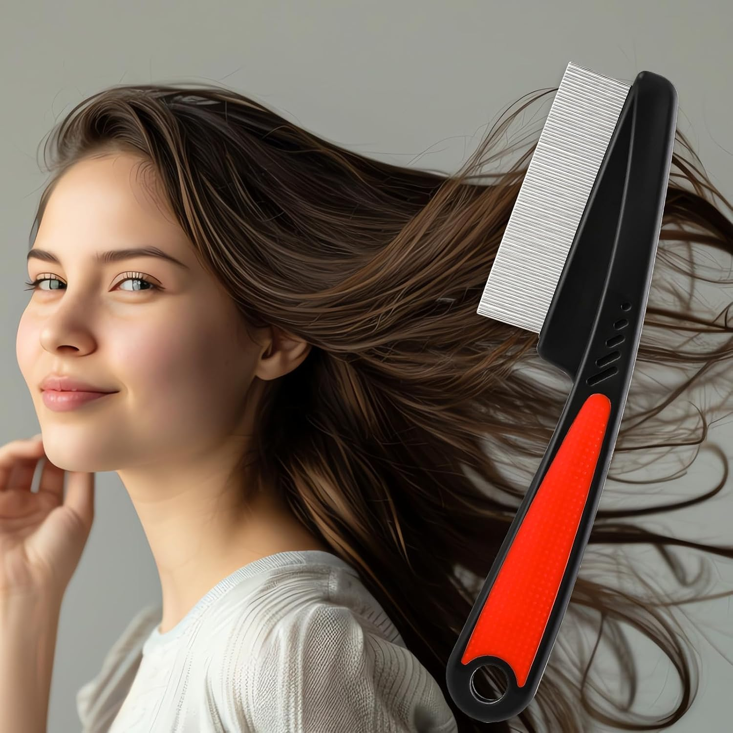 Ptwola 2 Pcs Stainless Steel Fine Tooth Dandruff Removal High Strength Hair Combs Metal Dog Face Brush Scalp Massage Sweep Grooming Tool Multifunctional Hairbrush for Men Women Kids image number 3