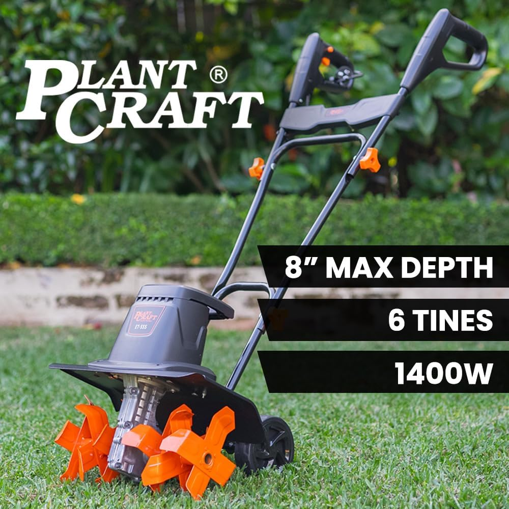 Plantcraft Electric Rotary Hoe Garden Tiller Soil Cultivator, Adjustable Depth, 6 Tines image number 5
