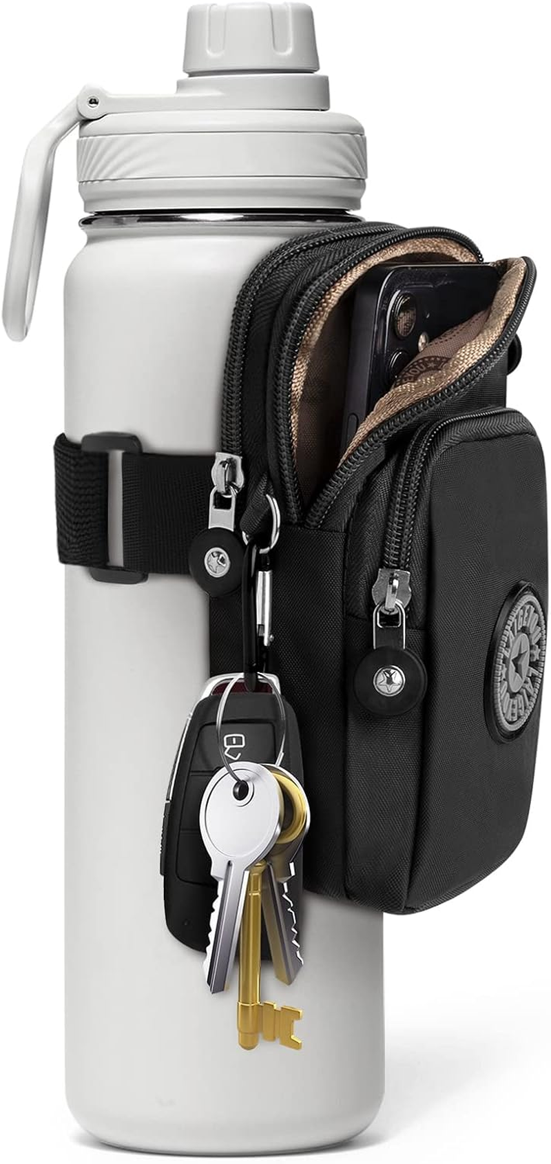 Gym Water Caddy with Phone Holder, Water Bottle Sleeve Bag with Pocket for Cards, Keys, Wallet, Gym Bottle Accessories for Men Women