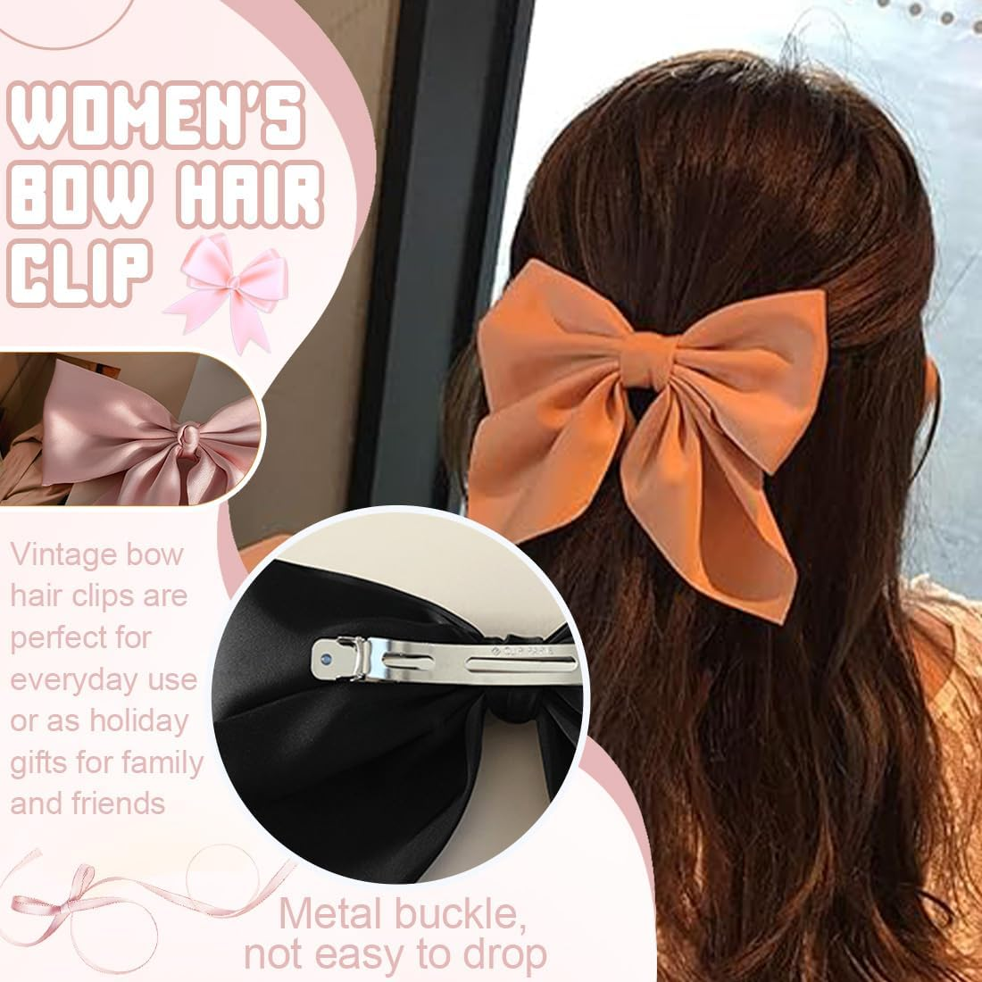 LAKJUOZ Hair Bow Hair Pack of 2 Women'S Hair Clips with Bow Hair Clips Made of French Fabric for Women Hair Clips with Bow Elegant Satin Hair Accessories for Girls image number 2