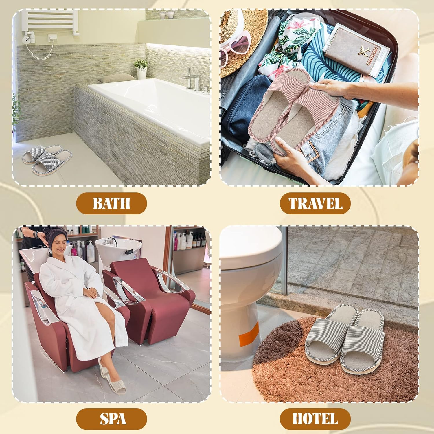 8 Pairs Disposable House Slipper for Guests Open Toe Breathable Slippers Spa Slippers Comfortable Indoor Home Slippers image number 3