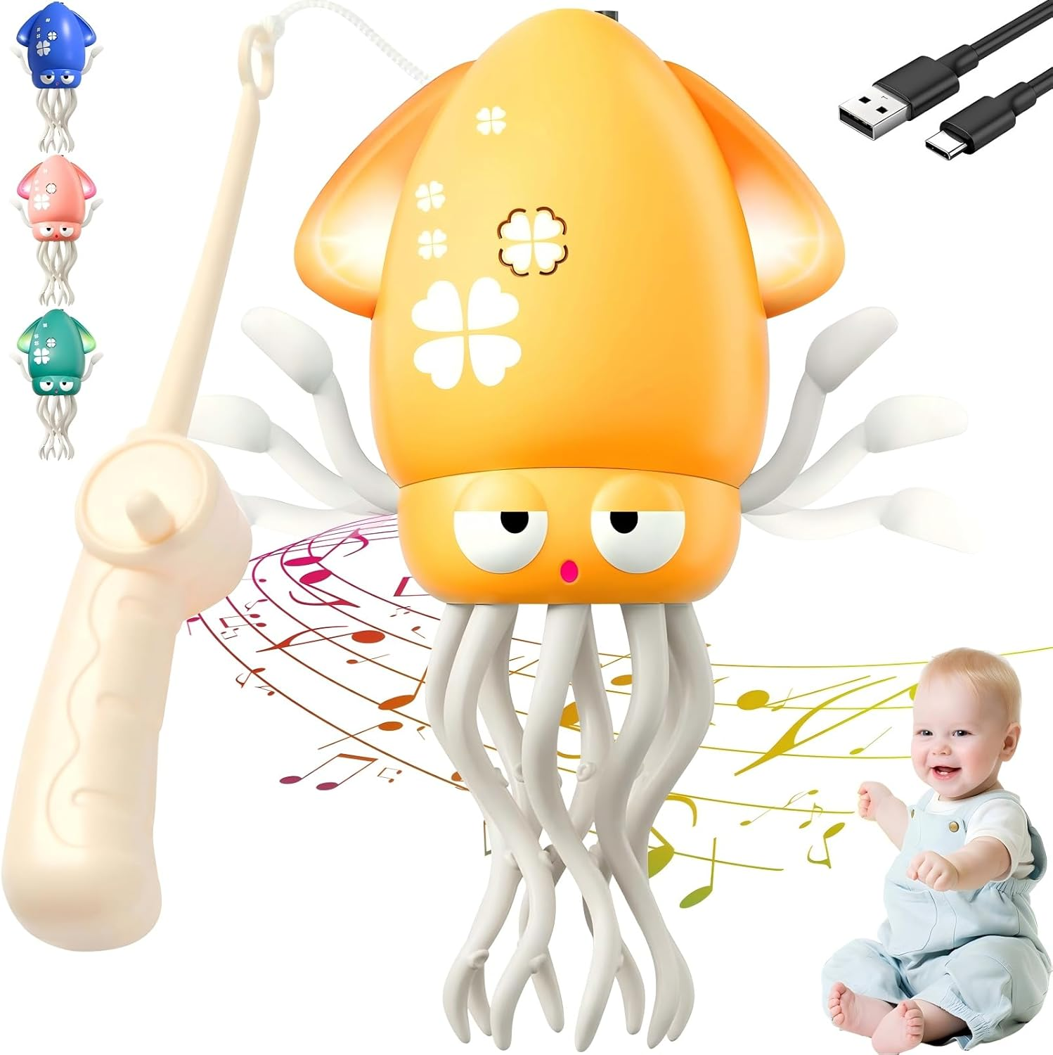 Dancing Octopus Toy, USB Rechargeable Magic Dancing Squid, Electric Crawling Musical Baby Toy with LED Lights & Music, Perfect Christmas Birthday G IFT for Infants Kids 3+ (Green)