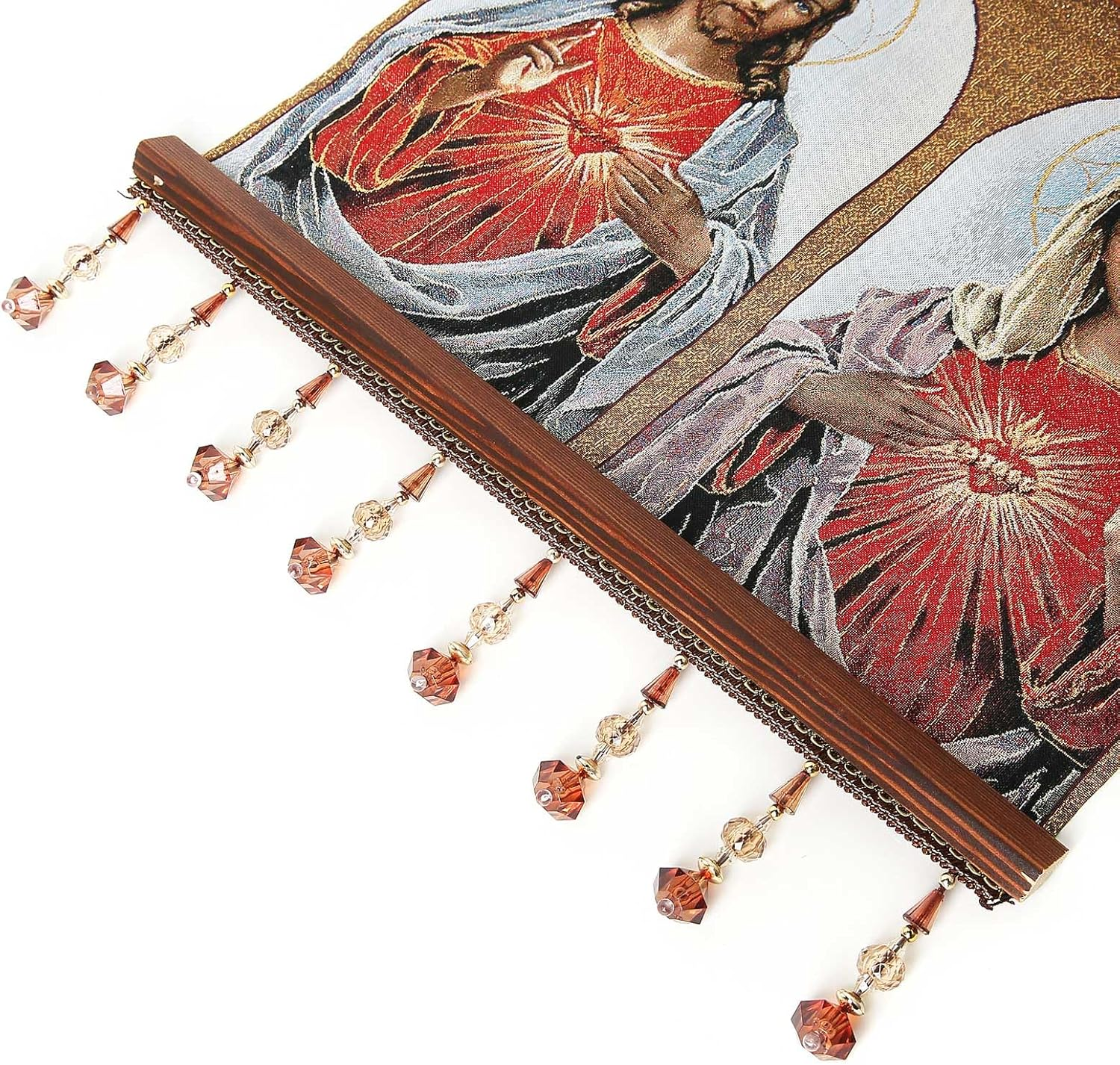 HZMAN Jesus and Virgin Mary Painting Retro Handmade Weave Wall Art Decor Sacred Heart Aesthetic Picture for Living Room Bedroom Wood Framed 16X12.5 Inch - Holy Family-1 image number 5