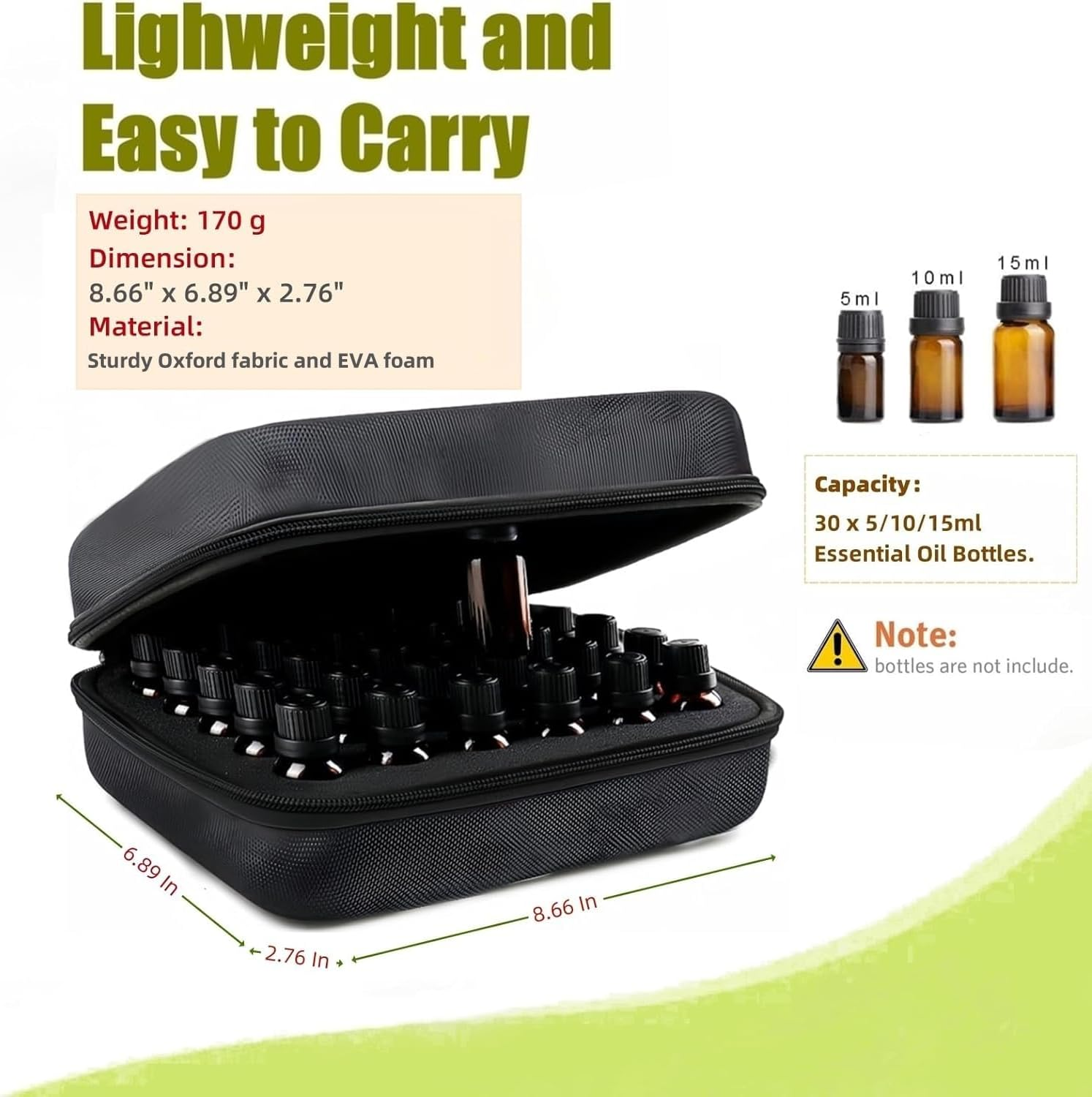 BLIRITEL EVA Essential Oils Organizer, 30 Bottles Hard Shell Essential Oil Storage Carrying Case, Essential Oils Boxes Holds 30 Bottles with 5Ml,10Ml,15Ml (Black) - Purple image number 6