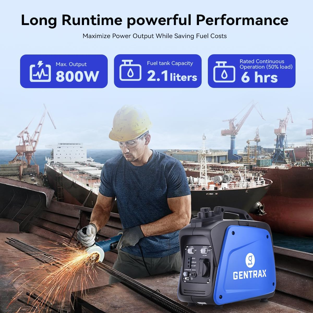 Gentrax 700 W Portable Inverter Generator &ndash; 800 W Peak Output, Pure Sine Wave, Lightweight Petrol Generator with Fuel-Efficient Engine for Camping & Home Backup image number 4