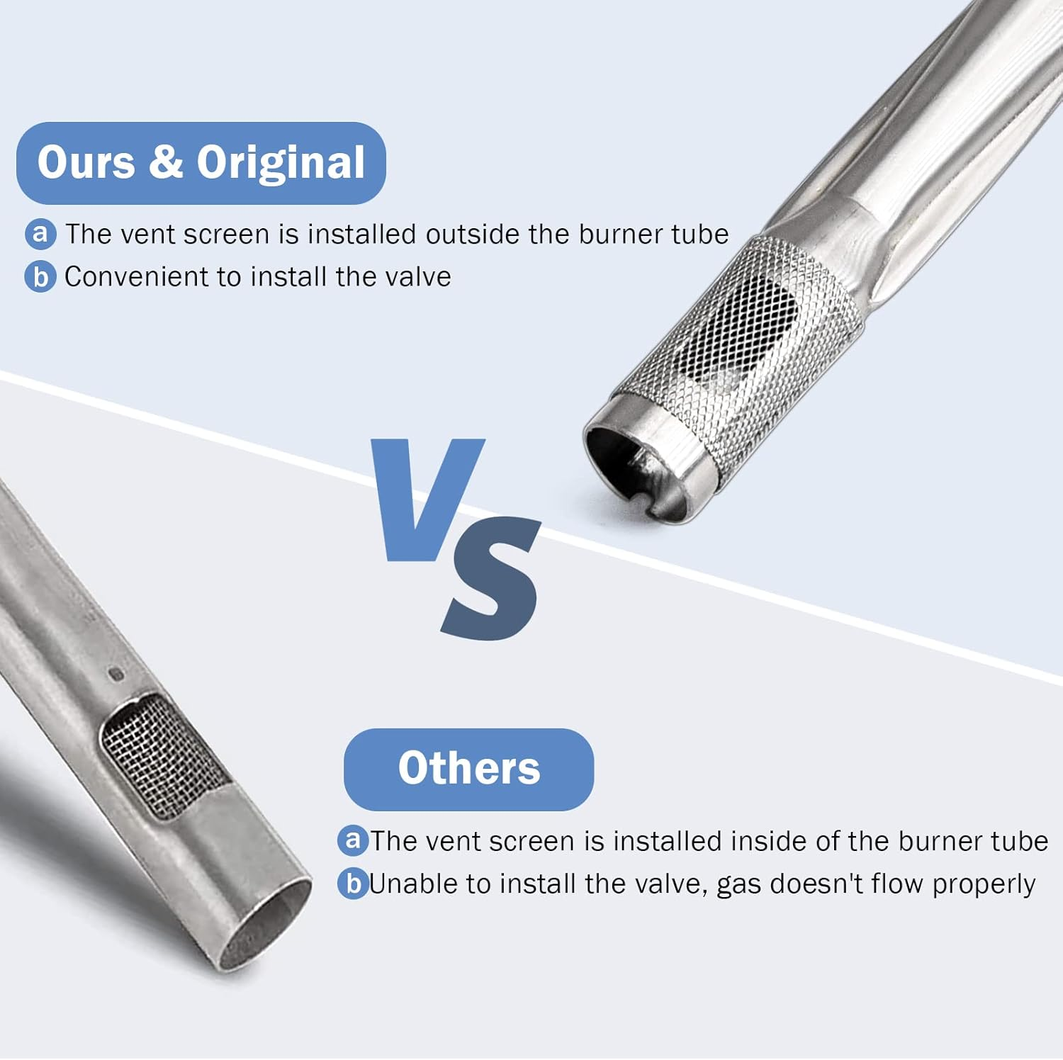 Criditpid 60040 17" Burner Tube for Weber Q100 Q120 Q1000 Q1200 Baby Q Gas Grill Parts, 304 Stainless Steel Grill Burner Replacement for Weber 386001 386002 516002 516001 50060001 51060001 69957 41657 image number 3