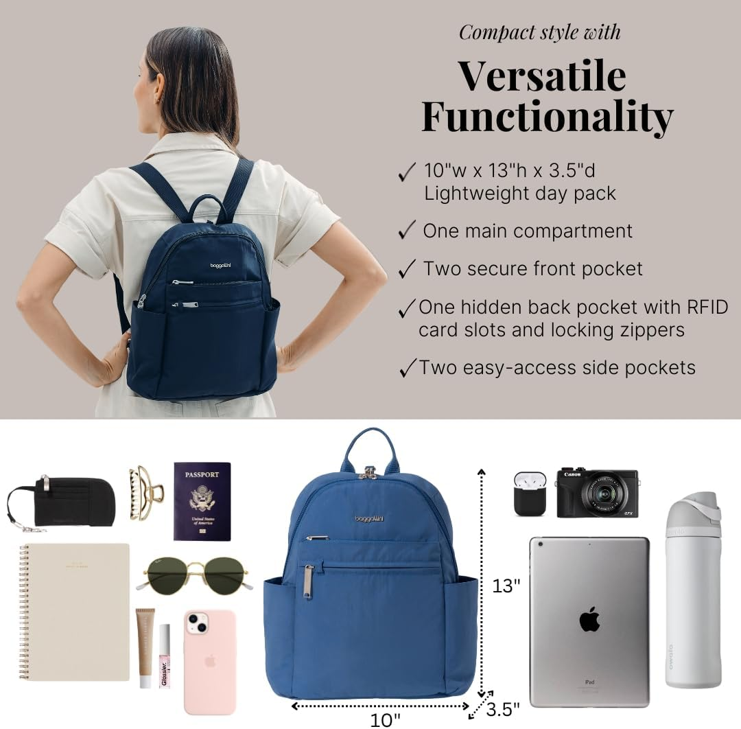 Securtex&reg; Anti-Theft Vacation Travel Backpack 10X13" Slash-Resistant Nylon Daypack W/Locking Zippers & Rfid Protection - Thyme image number 6