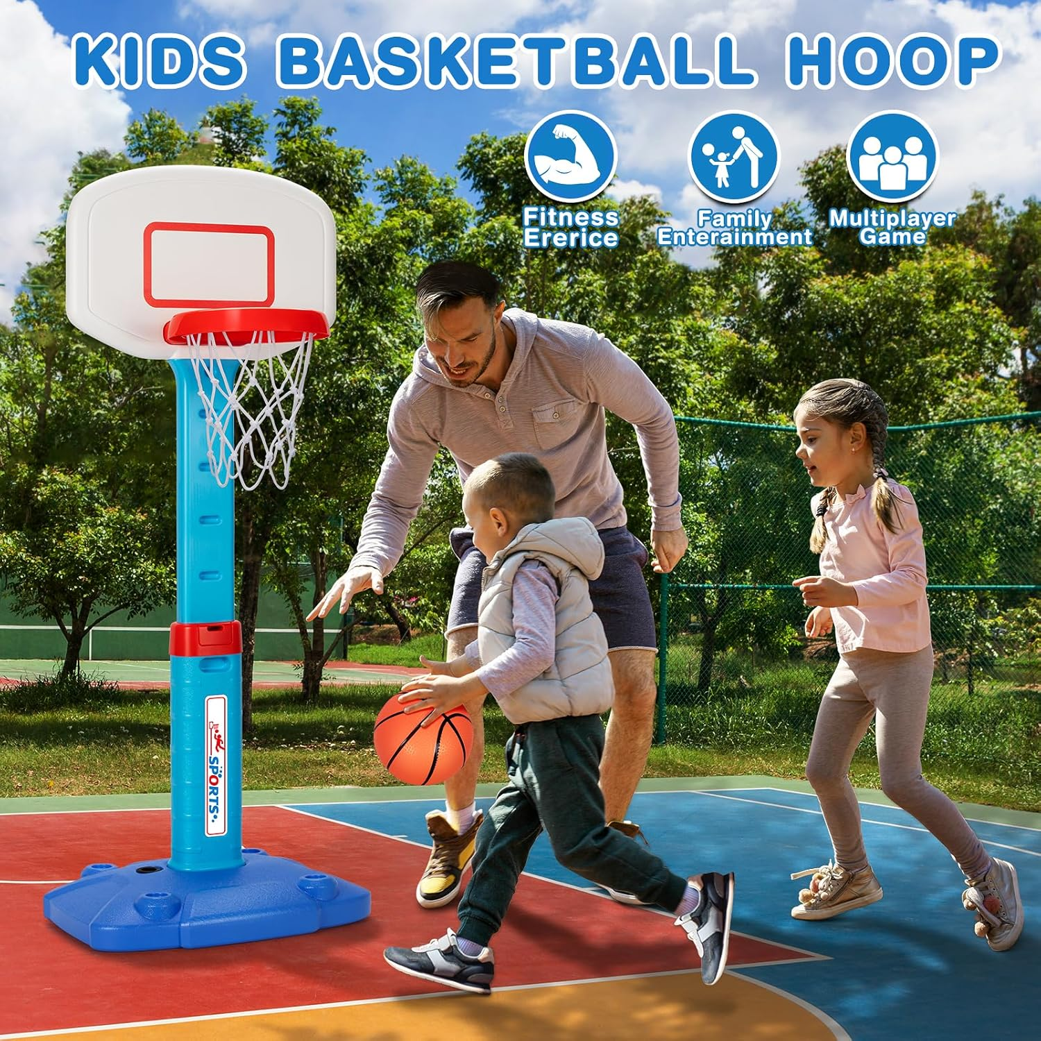 Basketball Hoop Indoor Outdoor Toys for Toddlers 1-3, Kids Basketball Hoop with 3 Balls, Adjustable Mini Basketball Goal, Christmas Birthday Sports Toys Gift for Baby Boys Girls Age 1 and Up image number 5