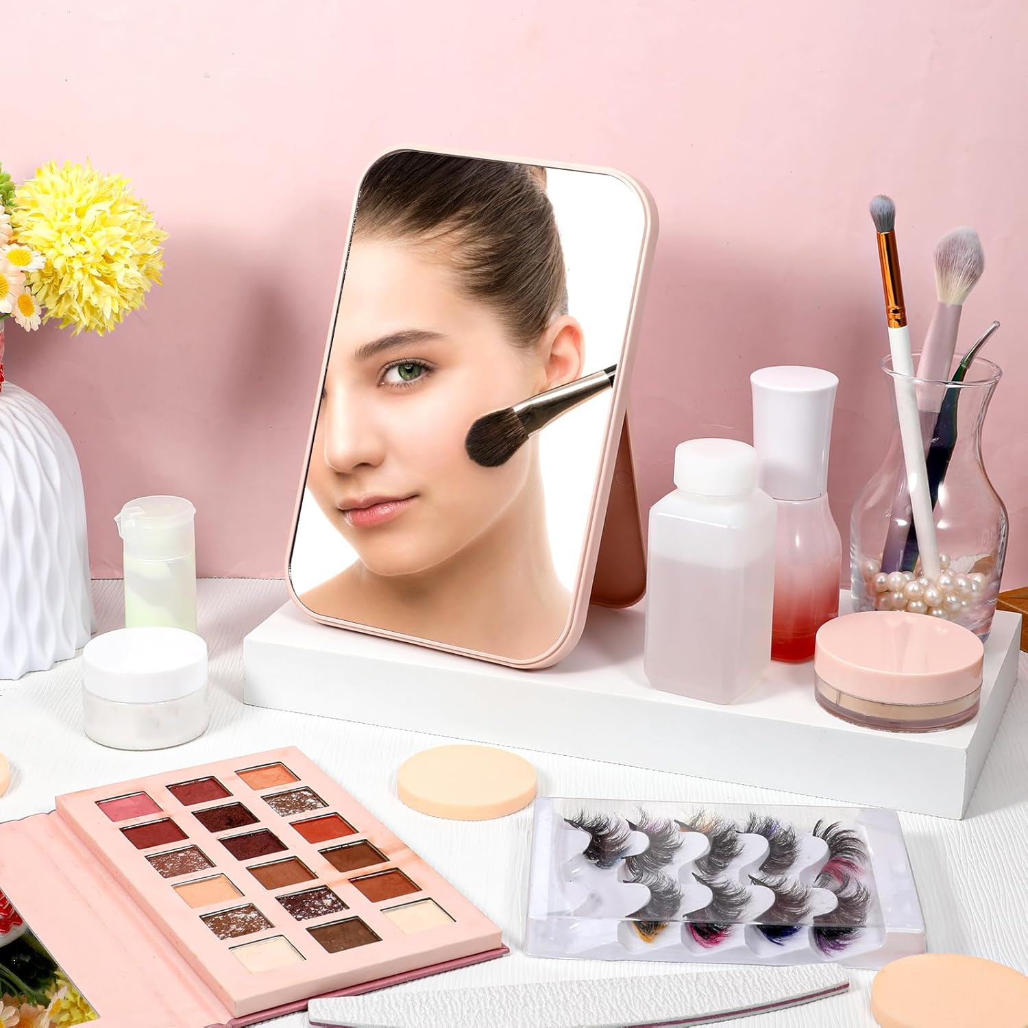 IANFAN 12 Pcs Spa Party Mirrors Spa Sleepover Party Supplies Pink Sleepover Accessory Favors Makeup Mirror for Sleepovers Slumber Birthday Favors Gift image number 3