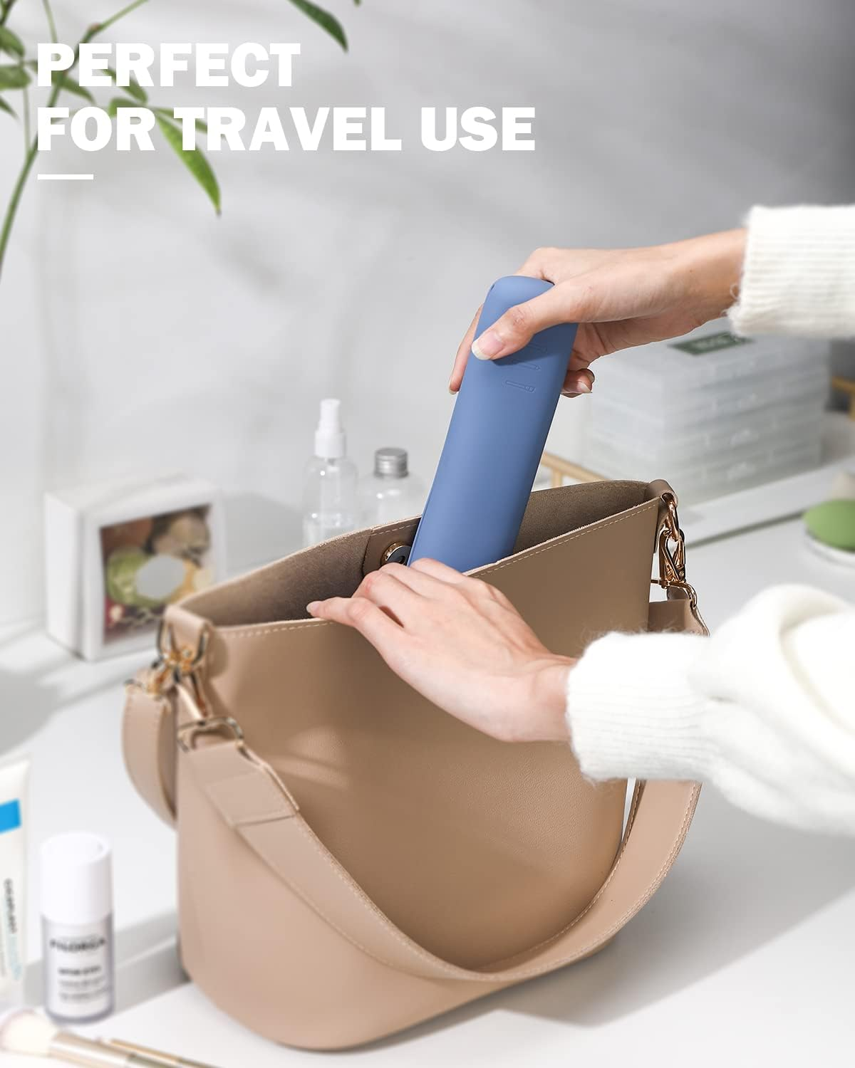 BEZOX Travel Makeup Brush Holder with Strong Magnetic Buckle, Silicone Make up Brush Pouch Case, Cosmetic Brush Mini Bag - Blue