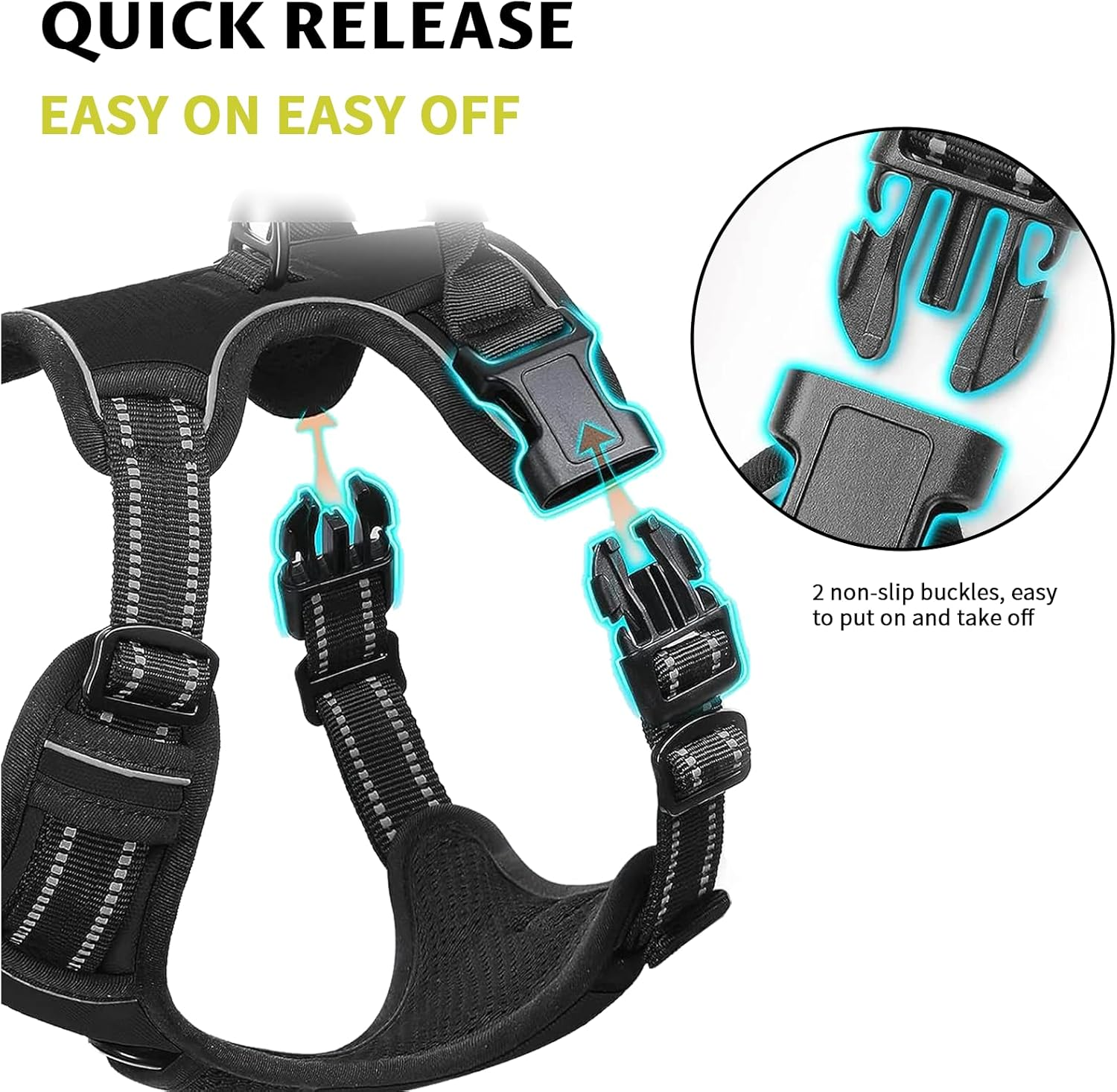 VCCLFSIA No Pull Dog Harness with 1.5M/5Ft Dog Leash, Adjustable Soft Padded, Reflective Oxford No-Choke Pet Oxford Dog Vest with Control Handle for Small Medium Large Dogs (Black, S) image number 1