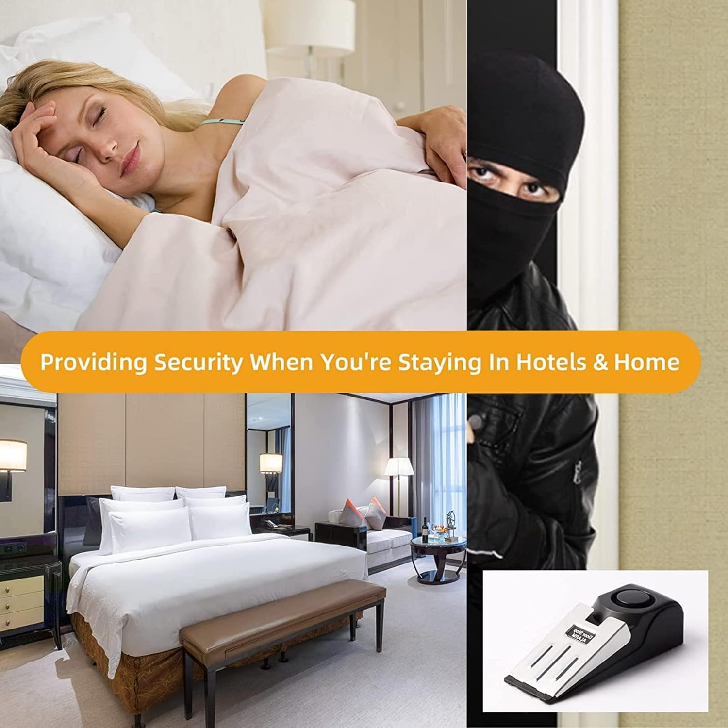 Snokay Door Stop Alarm, Door Stopper with 120DB Security Alarm, Floor Wedge Door Stop Siren, Floor Mount Type, Door Security Devices for Traveling, Apartment, Hotel and Home (Pack of 2) image number 6