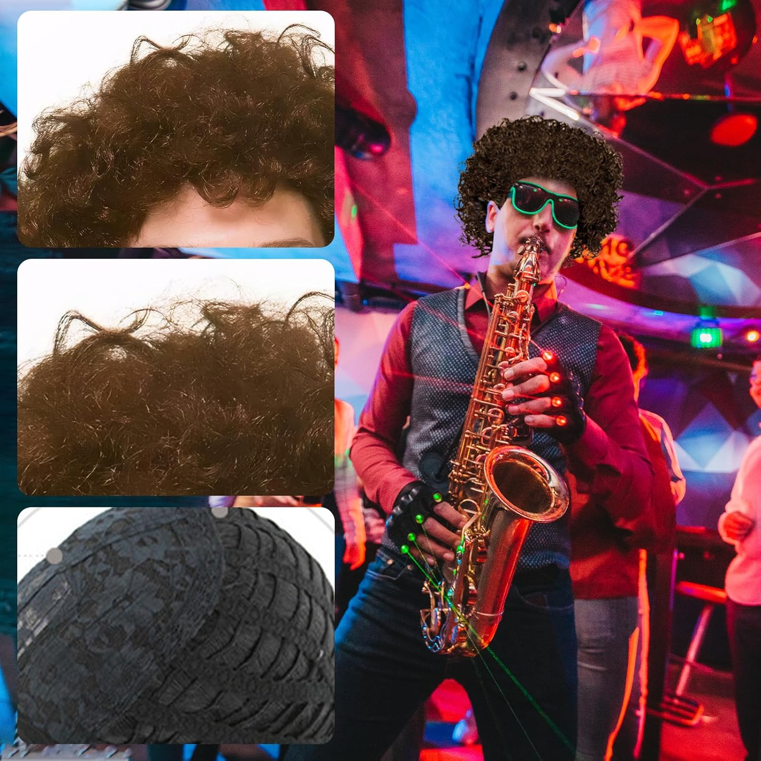 Wigs for Men,80S Wigs,Retro Pop Rock Curly Mens Wig,Suitable for Halloween,Christmas,Birthday Parties,Role Play (Brown) image number 2