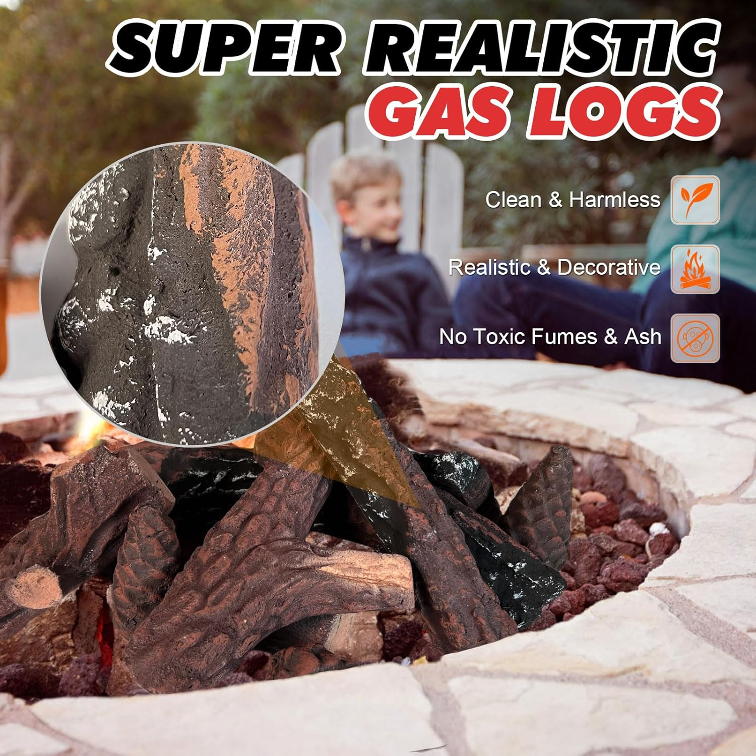 Mrgas 10 Pcs Small Sized Fake Fireplace Log Set with Pine Cones, Ceramic Wood Fireplace Gas Inserts, Vented Faux Artificial Heat Resistant Logs for Electric or Indoor Outdoor Fire Pits image number 1