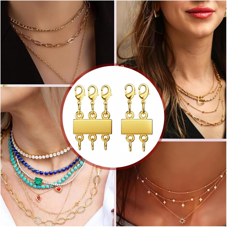 2Pcs Necklace Layering Clasp,Multi Necklace Layering Clasp Multi Strand Necklace Clasps,Closures Separator Detangler Connector for Jewelry (Gold) image number 3