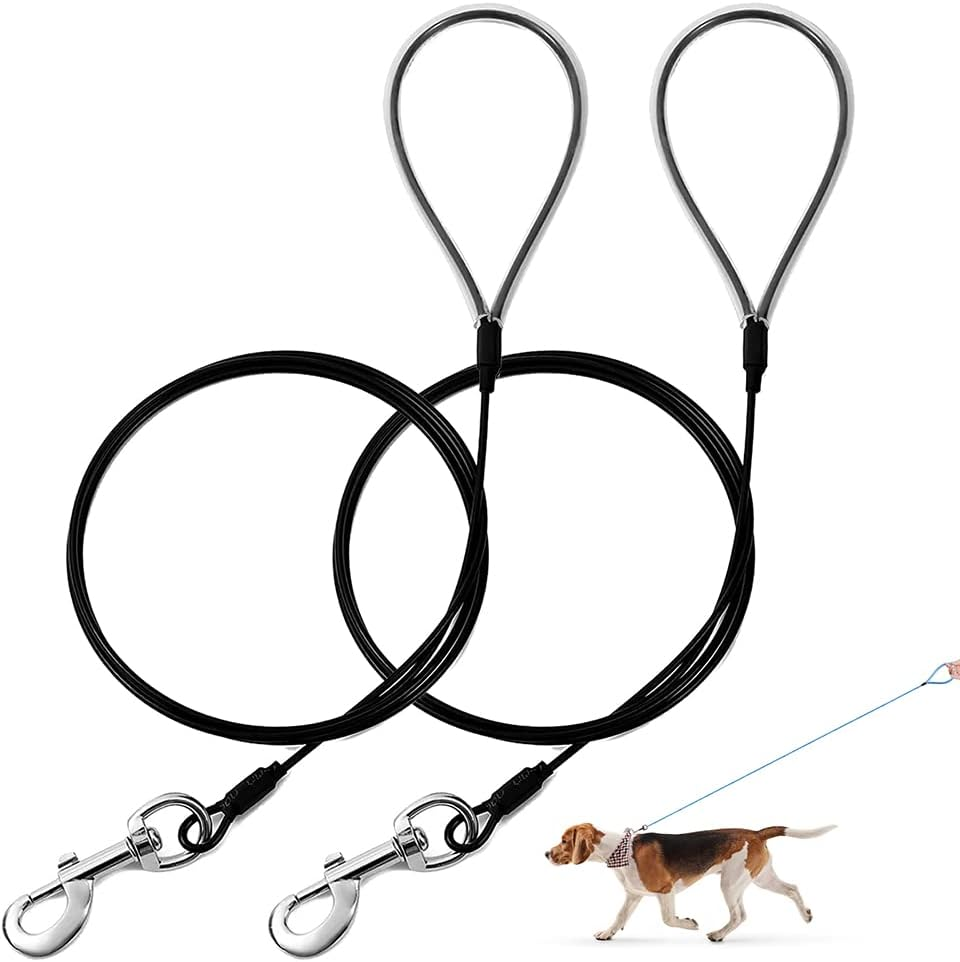 Mi Metty Chew Proof Dog Leash,6Ft Metal Cable,Metal Dog Leash Made of Coated Wire Rope,Chew Resistant,Great for Medium Dogs and Teething Puppies (Black*2, 6FT)