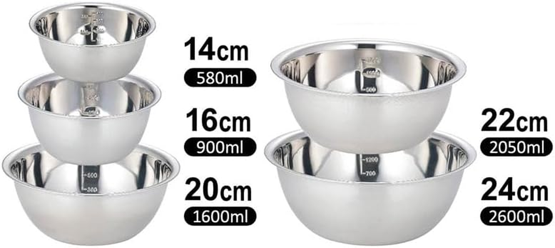 5Pcs Stainless Steel Mixing Bowls Set for Kitchen, Dishwasher Safe Nesting Bowls, Metal Kitchen Bowl for Cooking, Baking, Meal Prepping, Sizes 14,16,20,22,24 Cm(Lid Not Included) (5 Pcs A) image number 3
