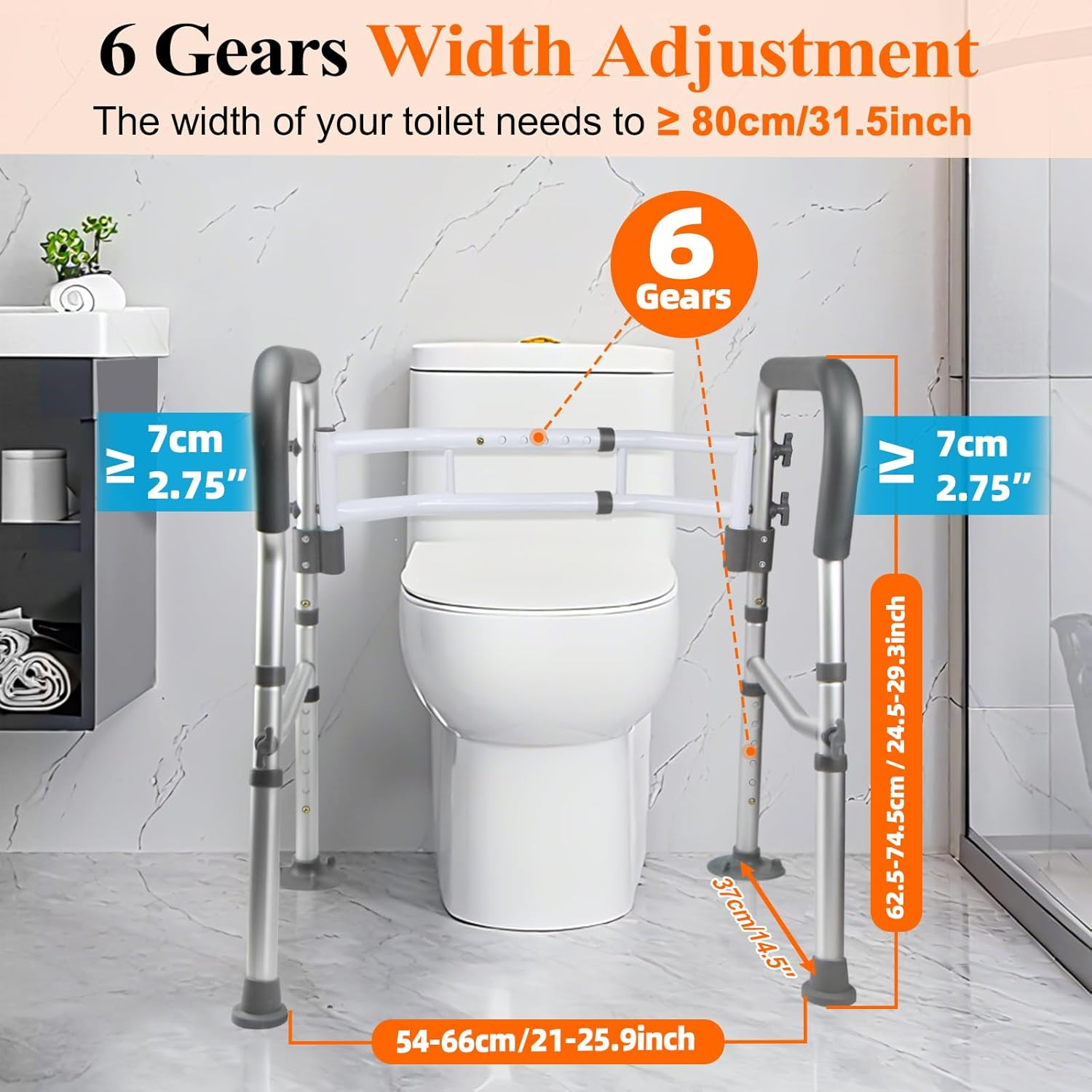 Toilet Safety Rails, Adjustable Handicap Toilet Seat with Handles over Toilet, Sturdy Toilet Handles for Elderly and Disabled, Stable Toilet Safety Support Rails Frame with Arms for Seniors image number 2