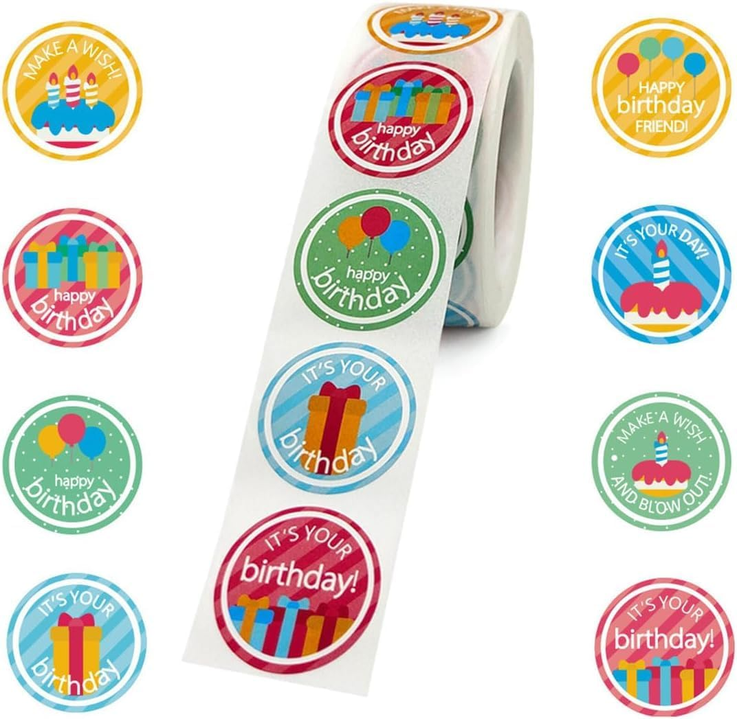 2000PCS Birthday Stickers for Kids, 4 Rolls 1 Inch Happy Birthday Stickers Colorful Kid Birthday Stickers Decoration in 30 Designs, Stickers for Birthday Theme Party Decoration image number 4