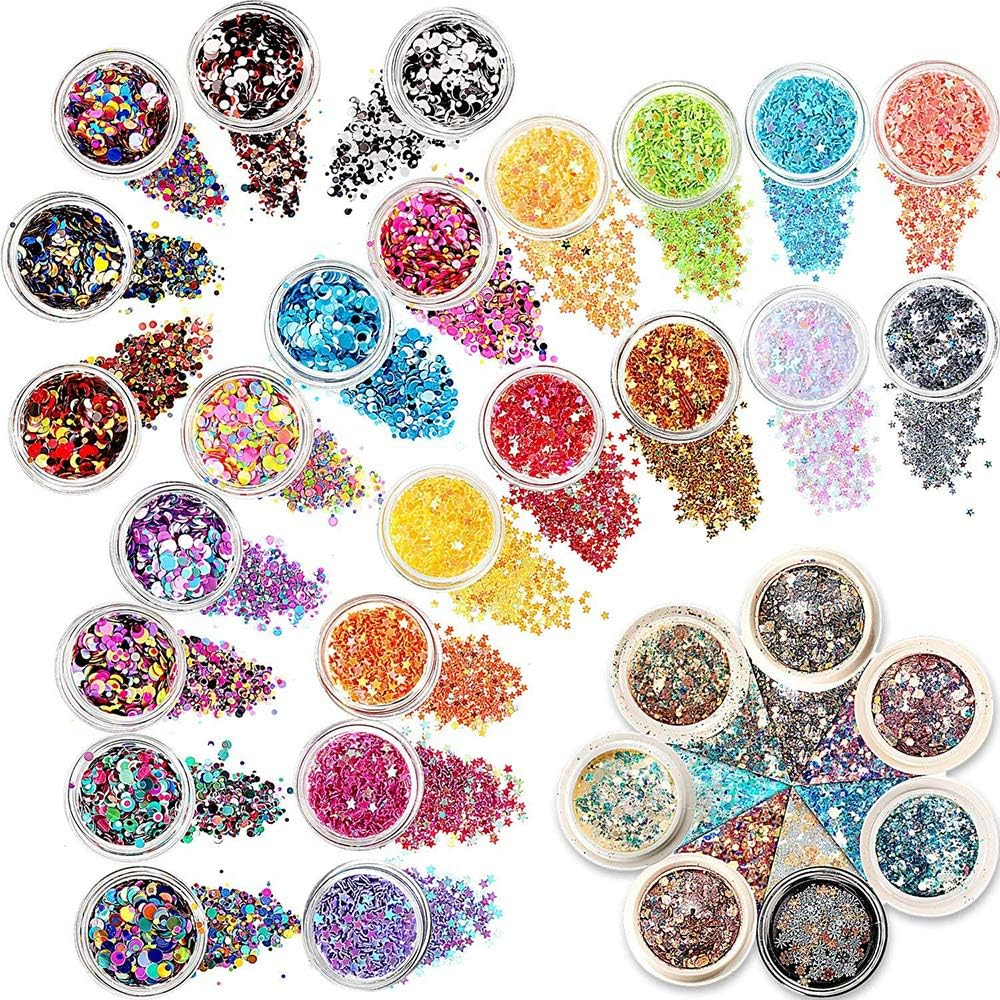 31 Boxes Holographic Nail Sequins Colorful Sticker Nails Art Glitters Flakes Stickers for Christmas Decoration