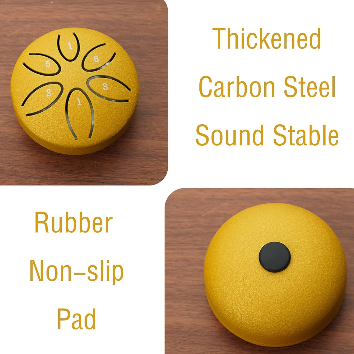 RUIFEN 3-Inch Six-Tone Hollow Drum, Hand Drum, Rain Drum, Carbon Steel Material, Sturdy and Durable, Suitable for Sound Bath, Meditation, and Stress Relief. (Size 3.15 * 1.89 Inches, Gold)