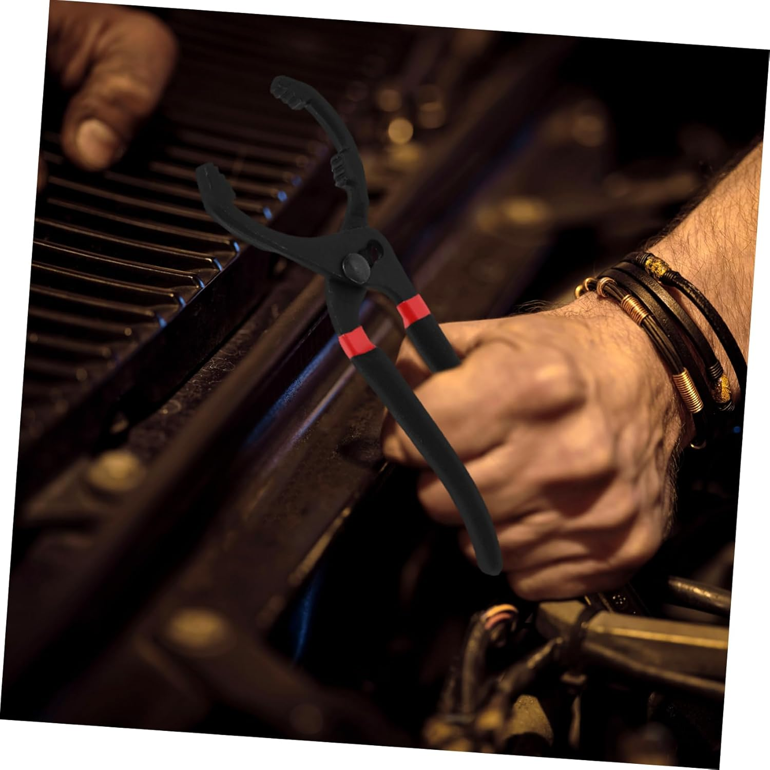 TINEASUR Adjustable 10-Inch Oil Filter Wrench Pliers Fuel Filter Remover Tool with Serrated Jaw for Automotive Engine Oil Change Maintenance image number 2