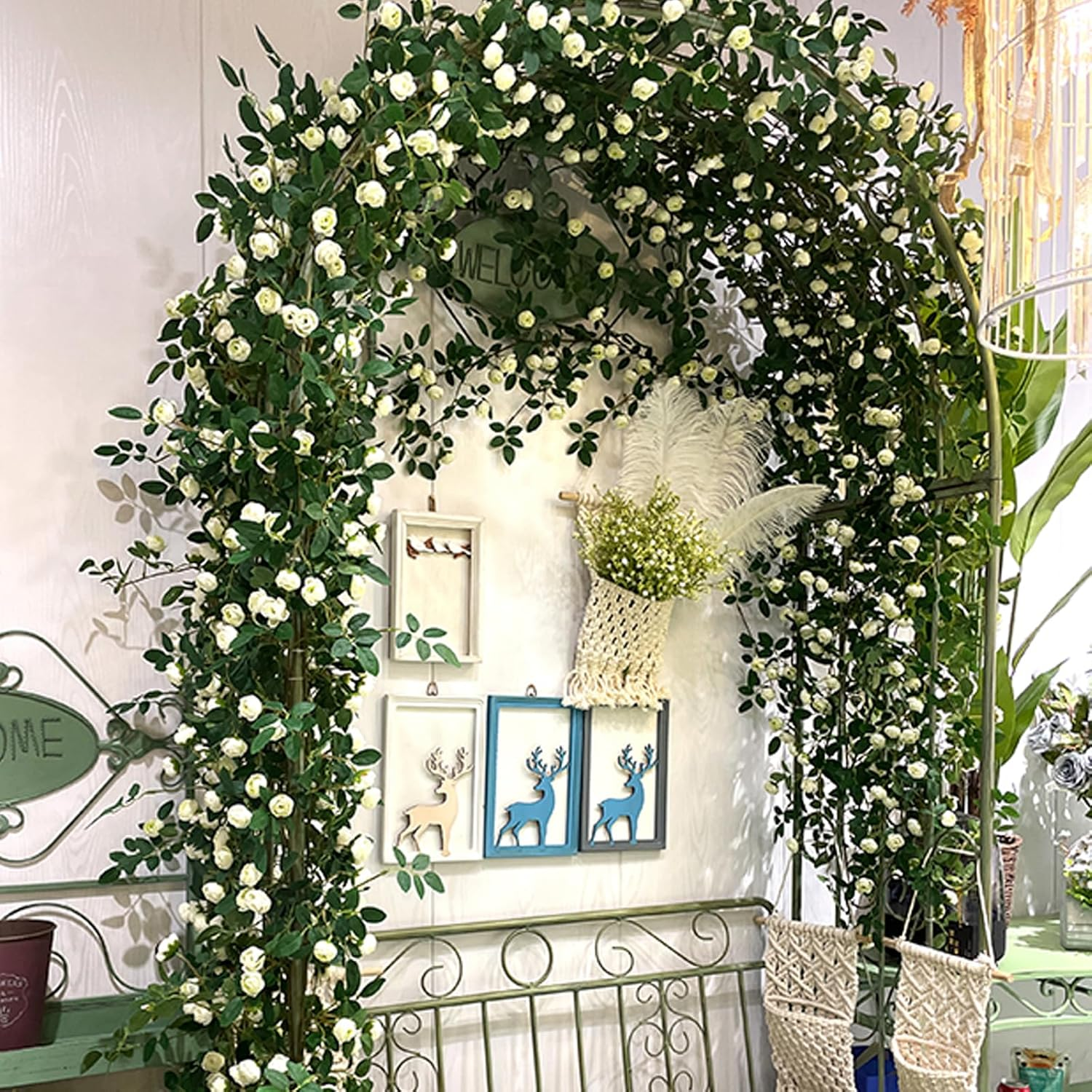 Bacucine 6PCS Artificial Flowers Garland Fake Peony Vines Hanging Silk Floral Vine for Bedroom Wedding Home Office Wall Garden Craft Decor (White) - Spring White image number 2