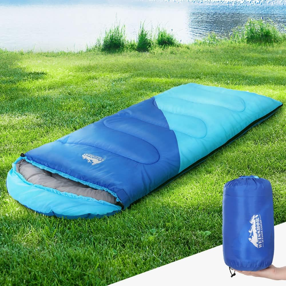 Weisshorn Sleeping Bag, 172 X 70Cm Kids Camping Bags 3 Season Warm Portable Water Resistant Lightweight Thermal Outdoor Gear -5&deg;C Tent for Hiking Travel Backpacking, with Compression Sack Blue image number 5
