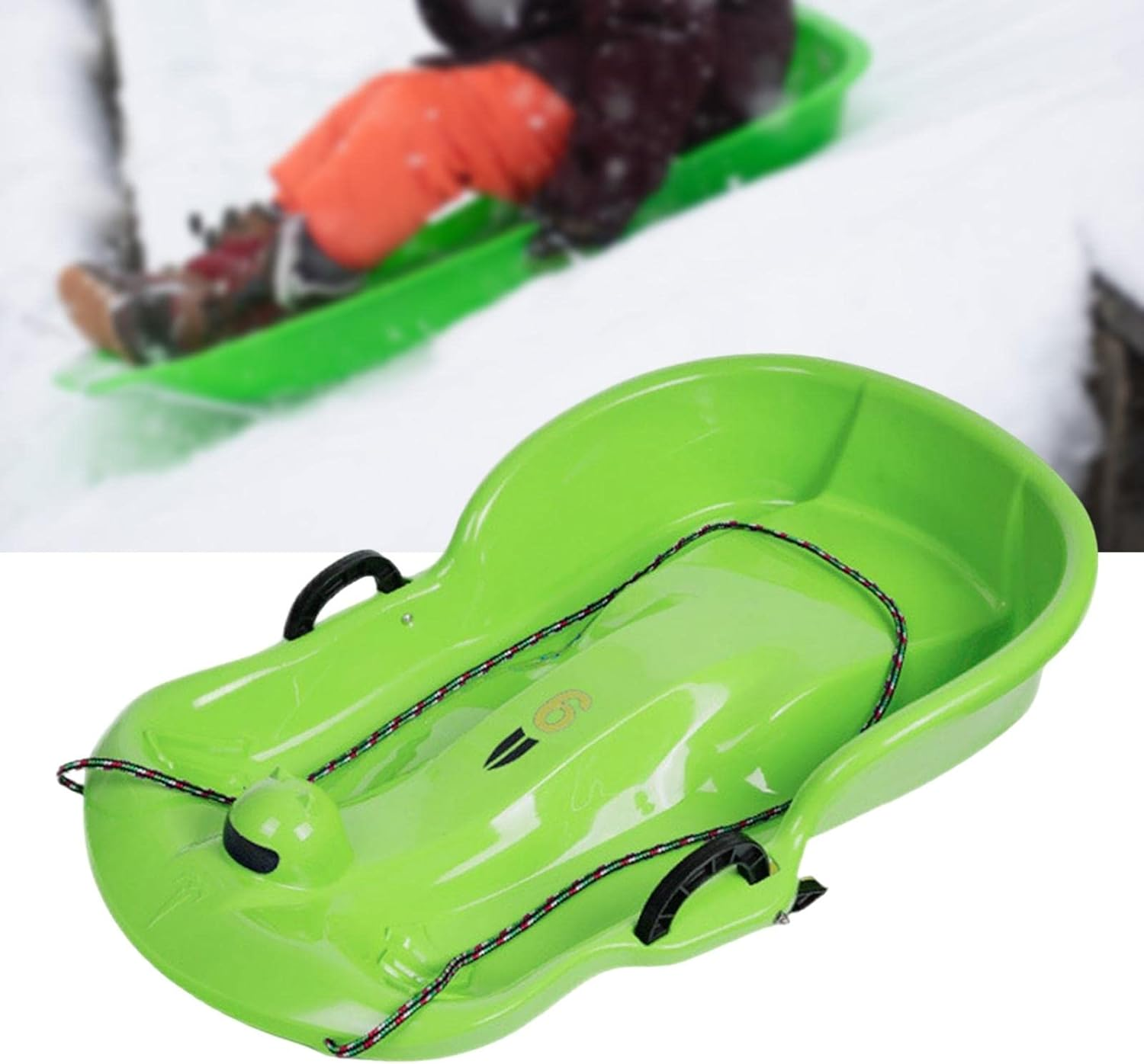 Tadill Winter Snow Sled Sleigh Sledding Toboggan Ski Board with Brake Handle, Skiing Kids Sledge with Double Seat for Sports Children Holiday Lawn image number 2