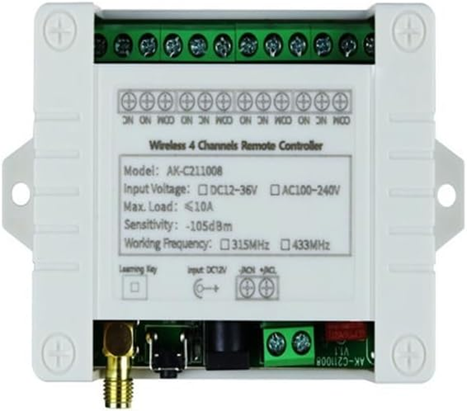 Aribrnten DC 12V 24V 36V 10A 433Mhz 4 Channel Wireless Relay RF Remote Control Switch Receiver+4Ch Transmitter,1 Receiver 2 Remote image number 1