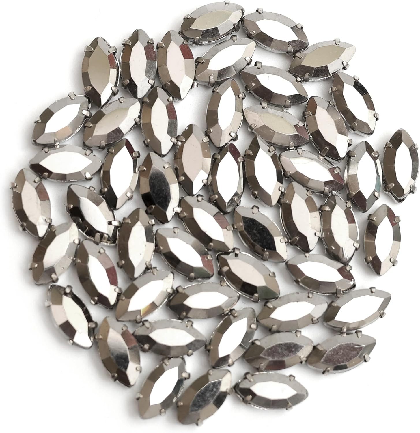 Embroiderymaterial Sew on Gunmetal Colour Eye Boat Marquise Shape Rhinestones in Metal Base Claw Settings for Bling Embellishment 50 Pieces-5X10Mm image number 4