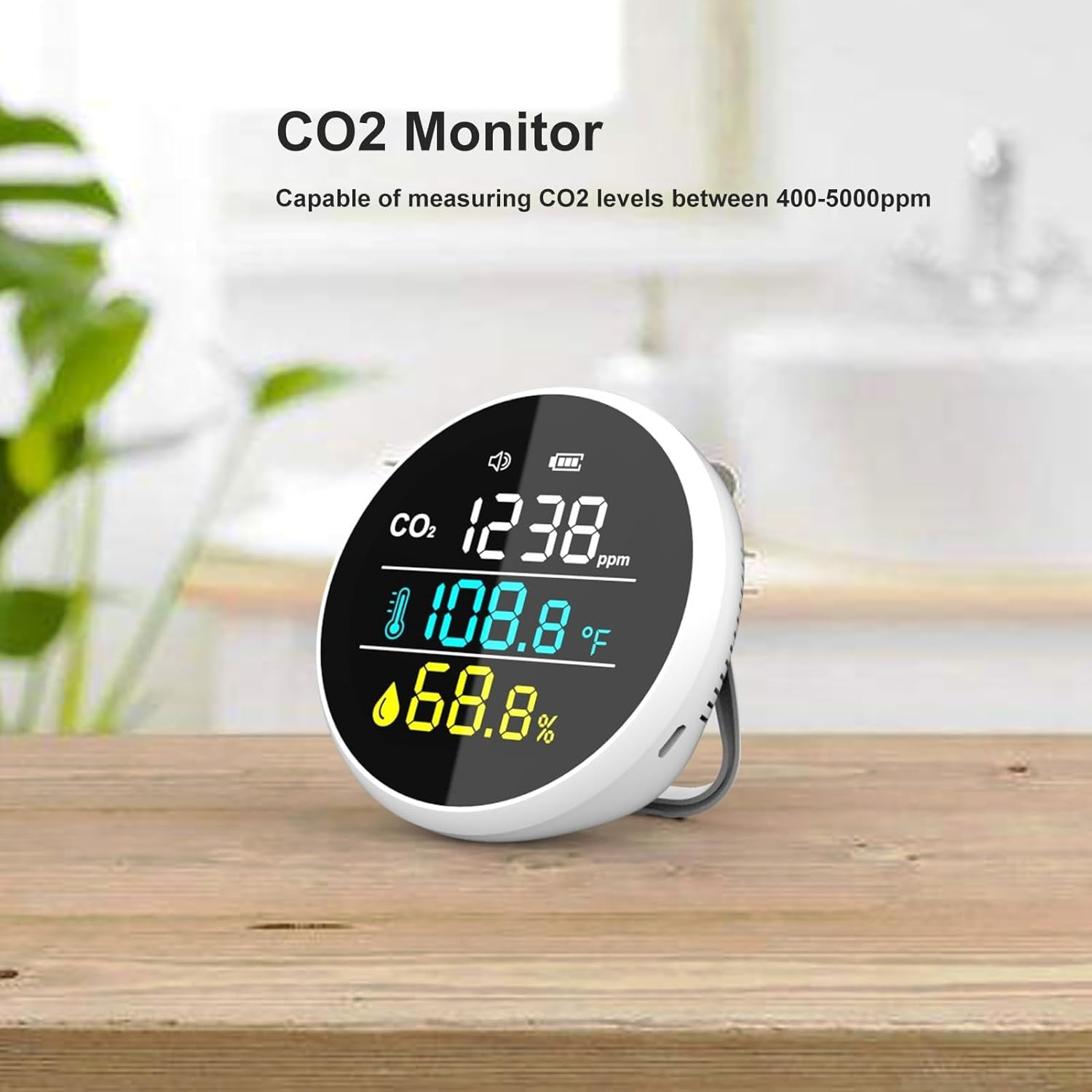 Desktop CO2 Temperature Humidity Monitor Real Time Monitoring CO2 Detector with Alarm for Home Office, 400‑5000PPM Detection Range image number 4