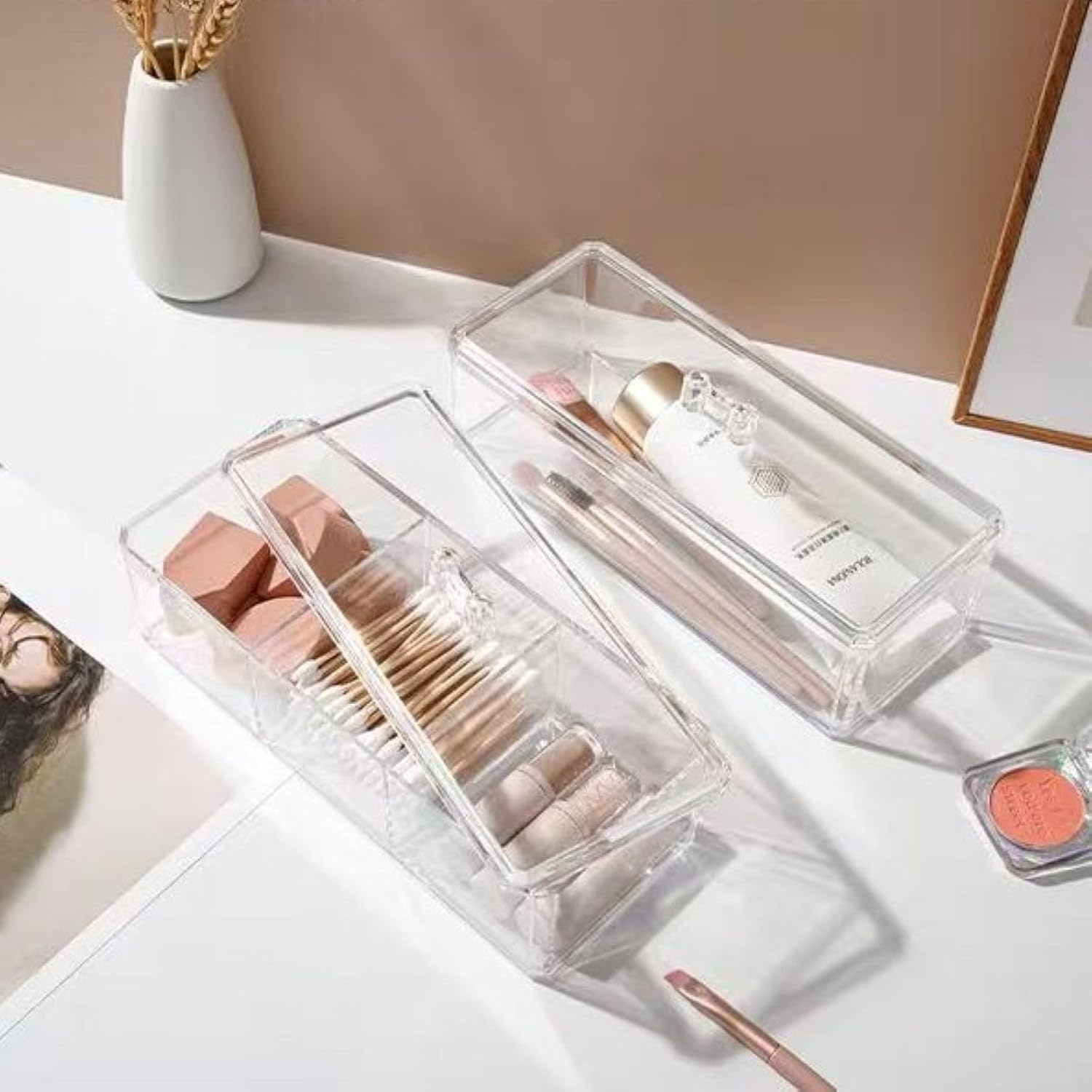 Clear Acrylic Hair Accessories Organizer for Girls - Hair Tie, Headband, Bows & Clip Holder with Lid, No Compartments Storage with Lid image number 6