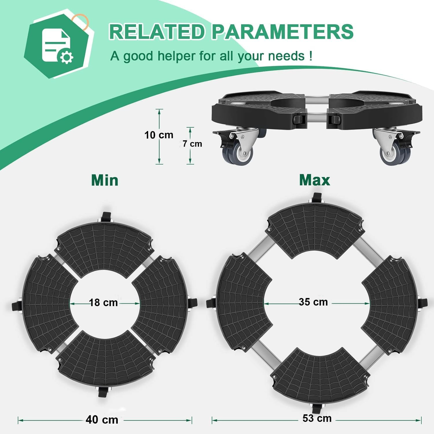 2 Pack Plant Caddy with Wheels Heavy Duty, 40-48CM Adjustable Plant Stand with Wheels, Large Plant Dolly Cart for Vertical Garden Tower, Vertical Planters, Patio Umbrella Base, Plant Pots, Trash Can image number 3