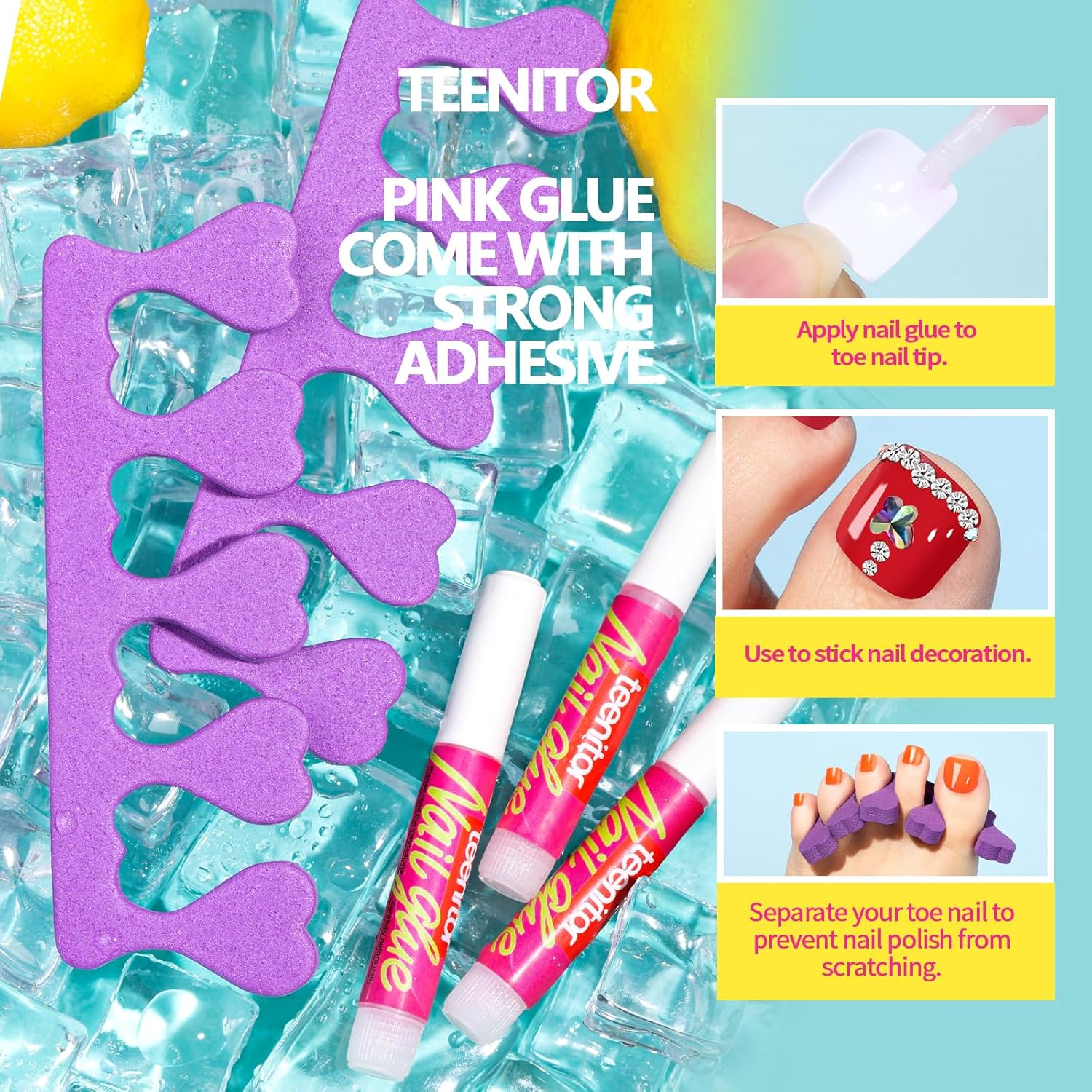 Teenitor White Press on Toenails for Women with Nail Glue, 120Pcs White Toe Nail Press Ons Acrylic Toenail Kit, Toe Nail Tips Square, Fake Toe Nails Glue on Toe, False Toenails for Missing Toenail