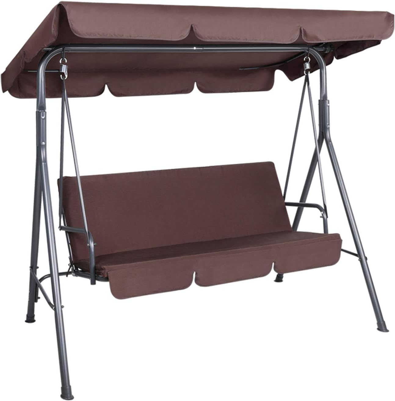 Gardeon Outdoor Swing Chair 3 Seater Grey Garden Bench Hanging Seat, Patio Baconly Furniture Chairs, with Adjustable Canopy Cushions Stand Water Resistant 200Kg Capacity