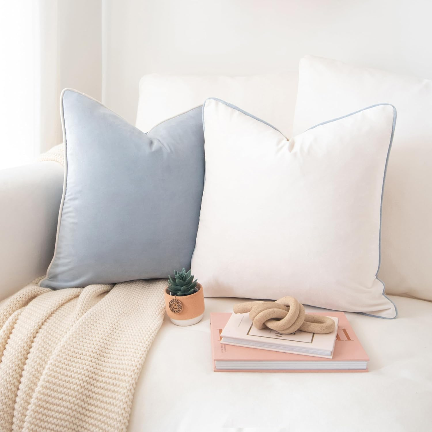 Monday Moose Decorative Throw Pillow Covers Cushion Cases, Set of 2 Soft Velvet Modern Double-Sided Designs, Mix and Match for Home Decor, Pillow Inserts Not Included (18X18 Inch, Orange/Teal)