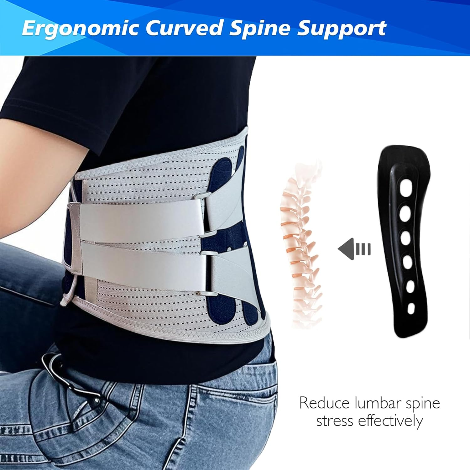 Avaneeny Back Brace for Lower Back Pain Relief from Herniated Disc, Sciatica & Scoliosis, Adjustable Lumbar Support Belt for Women & Men, Back Support Belt with Breathable Air Mesh Design-Medium image number 5