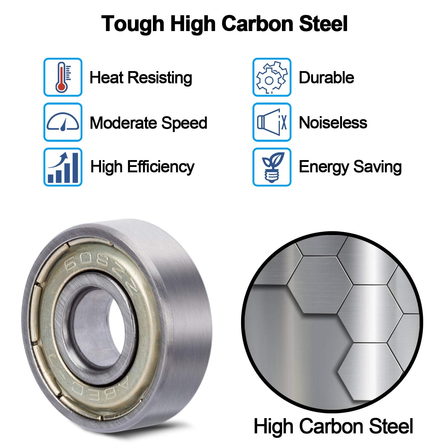 Lehom 608 ZZ Ball Bearings, 10 Pack 608ZZ Metal Double Shielded Miniature Deep Groove Skateboard Ball Bearings (8Mm X 22Mm X 7Mm), Torque, Band, Teeth, Steel image number 2