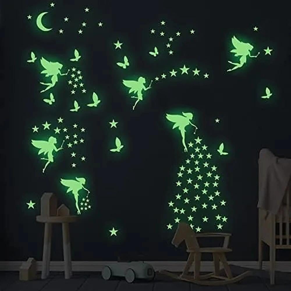Luminous Wall Decals for Kids Room - Glow in Dark Fairy Butterfly Star Moon Flower Stickers, Waterproof Nursery Bedroom Ceiling Decor Ermaoo image number 3