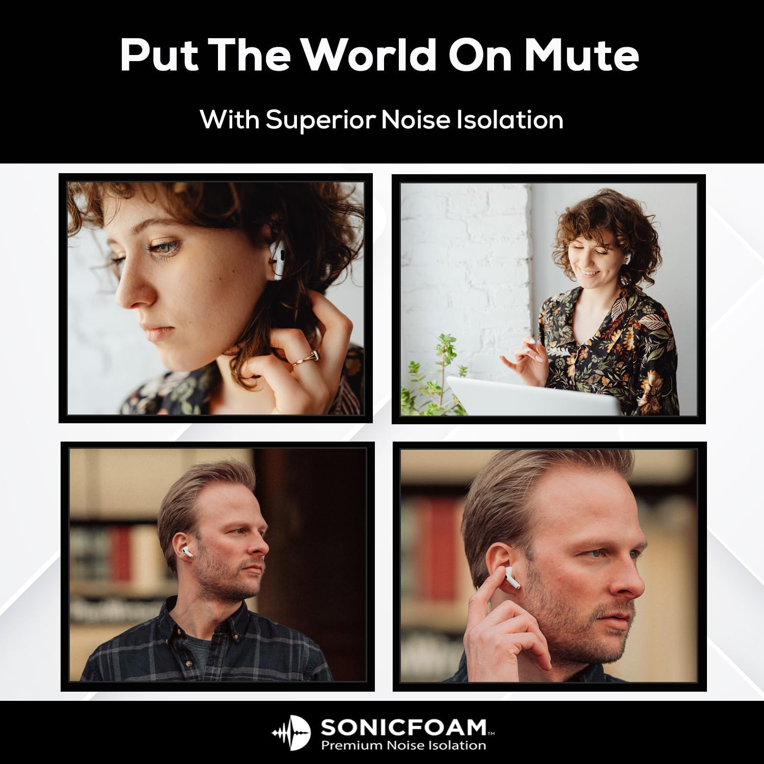 SONICFOAM Memory Foam Earbud Tips - Premium Noise Isolation, Replacement Foam Ear Tips, 10 Pack for Airpods Pro (SFAIR Medium, Black)