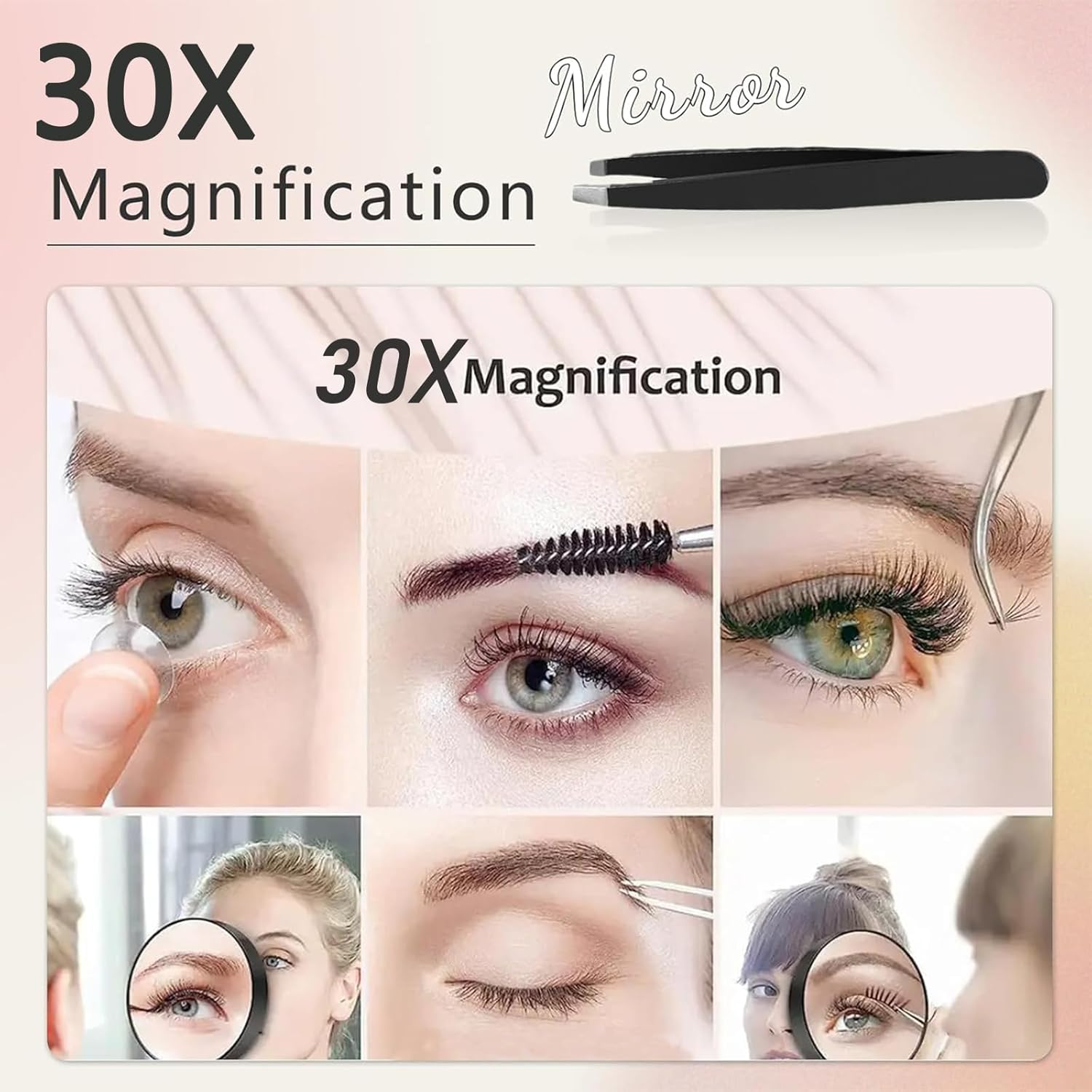 Zernblend Compact Pocket Mirror with 1X/30X Magnification, Ideal for Travel, 30X Magnification Mirror, Travel Mirror, Makeup Mirror (Black) image number 1