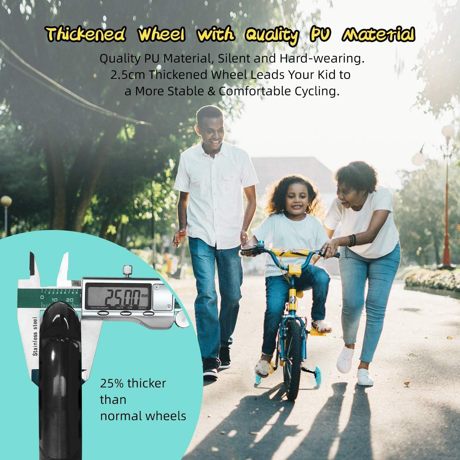 Flashing Kids Bicycle Training Wheels, Adjustable for 12/14/ 16/18/ 20/ Inch Bicycle Stabiliser, Adjustable Height, Training Wheels for Kids Bike Complete Installation Kit Included 1 Pair (Black) image number 5