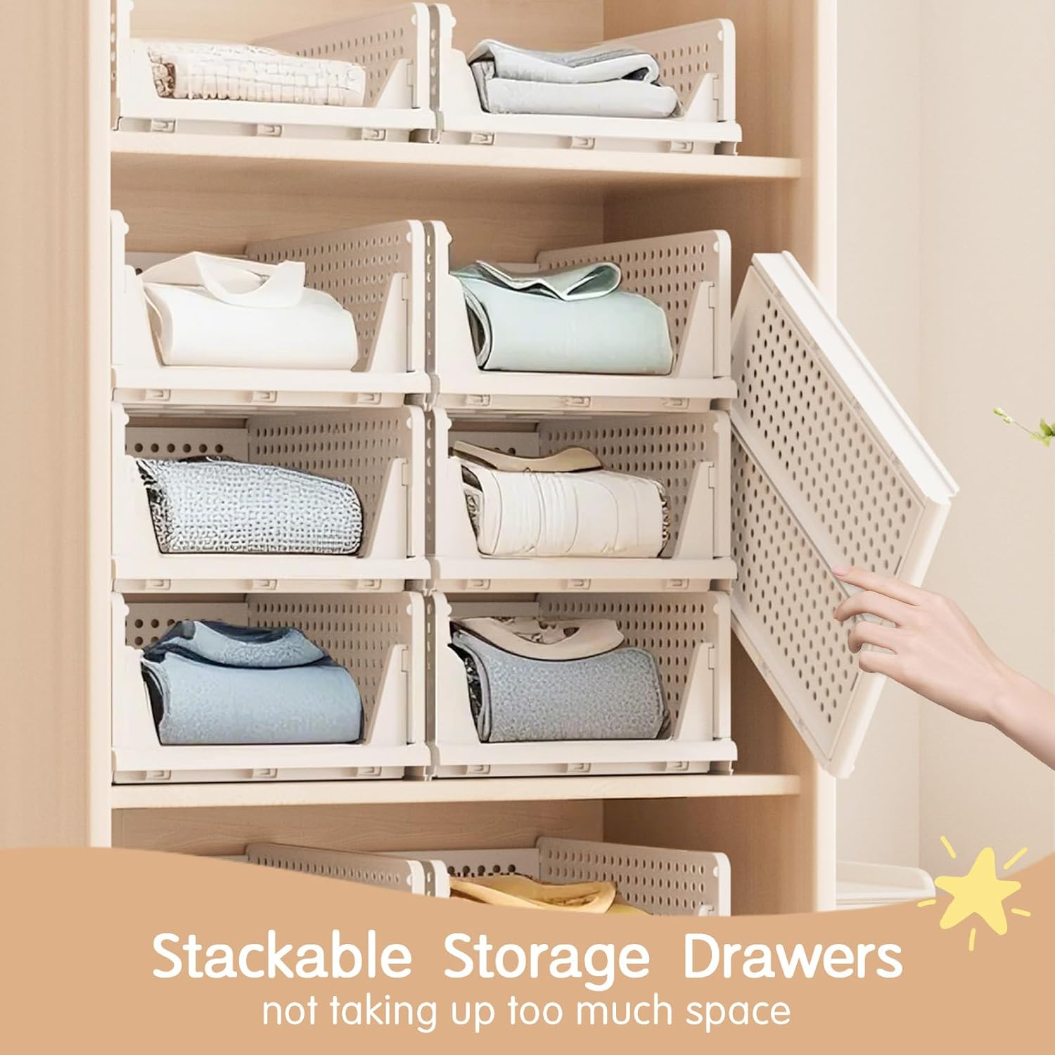 Comfycottage Stackable Storage Drawers, L Size Closet Organizers and Storage of 4 Pack Closet Drawers, Organizer Baskets, Sweater Storage Organizer for Closet, Wardrobe Organizer, Towel Organizer image number 2