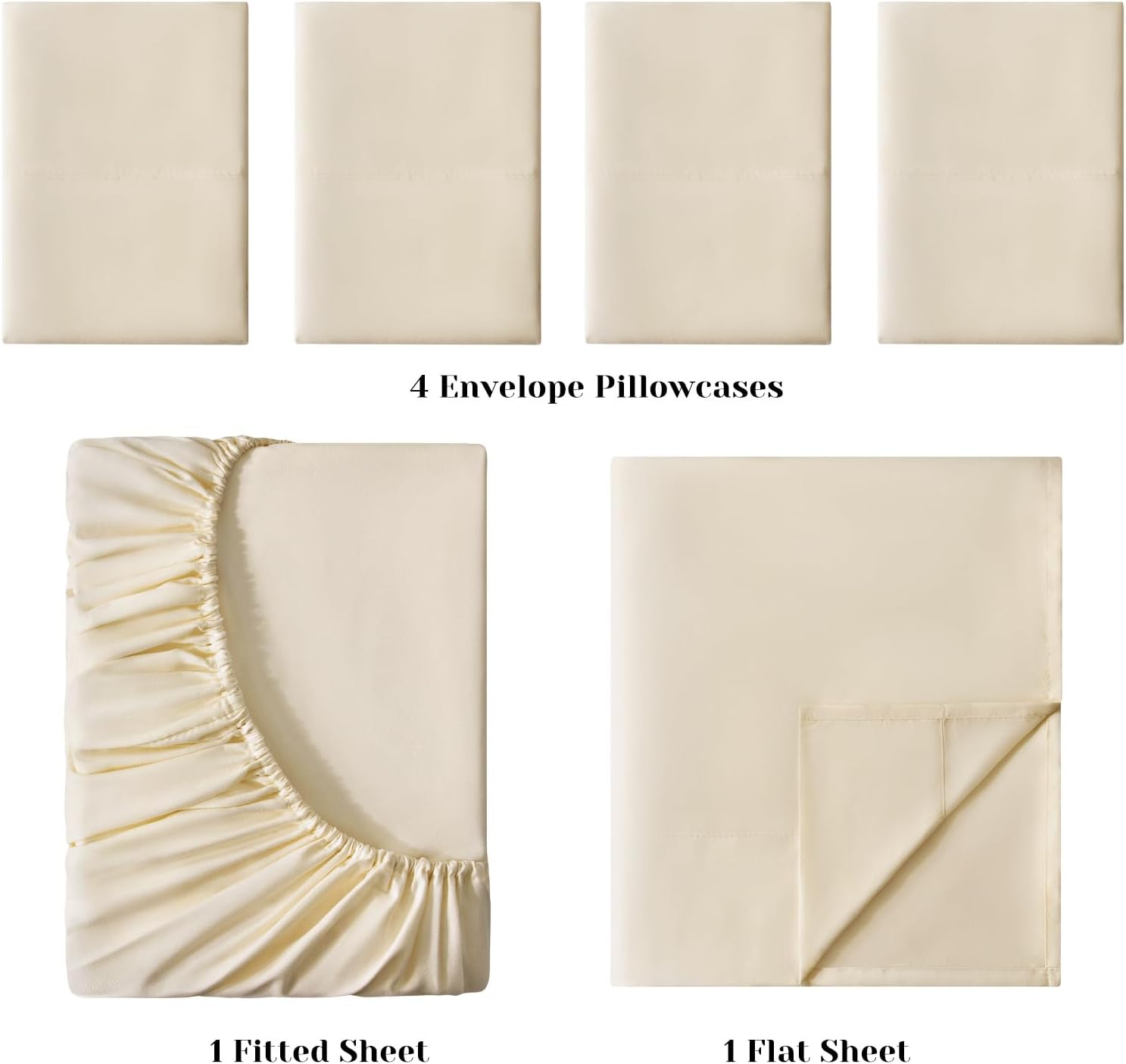 BYSURE 6 Pieces Bed Sheets Set(Queen, Cream/Beige) - Hotel Luxury Super Soft 1800 Thread Count 100% Microfiber Sheets with Deep Pockets, Wrinkle & Fade Resistant image number 2